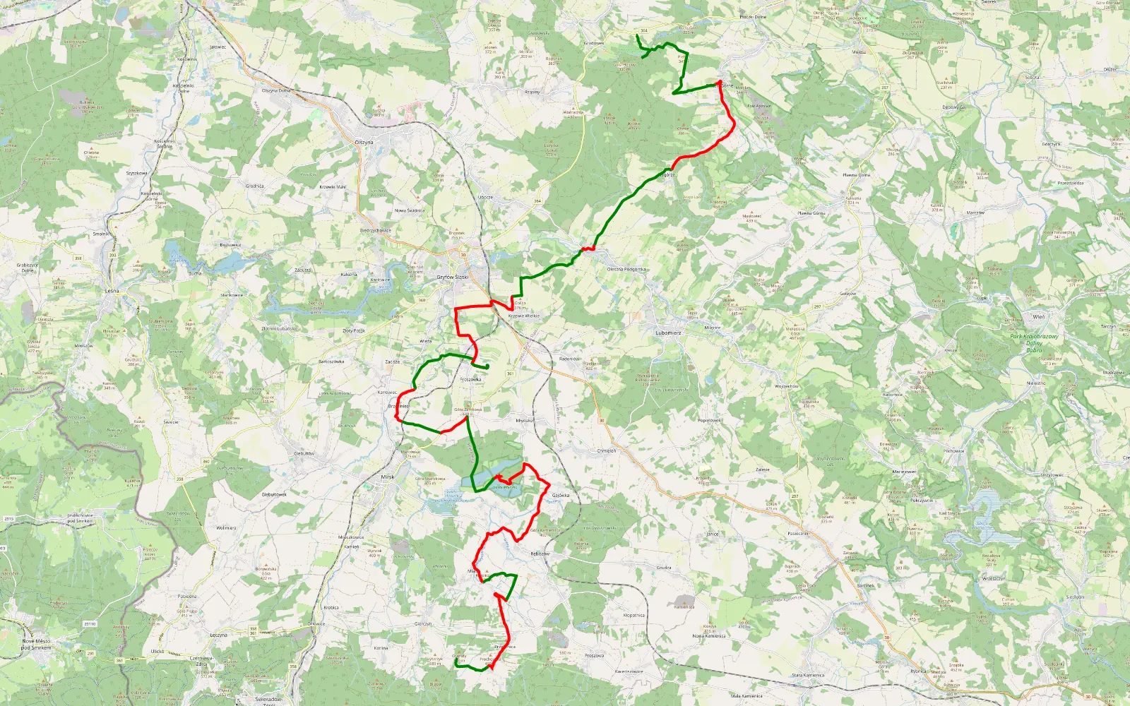 Mapa trasy Przecznica - Gradów - 47 km trasy offroad, Powiat Lwówecki