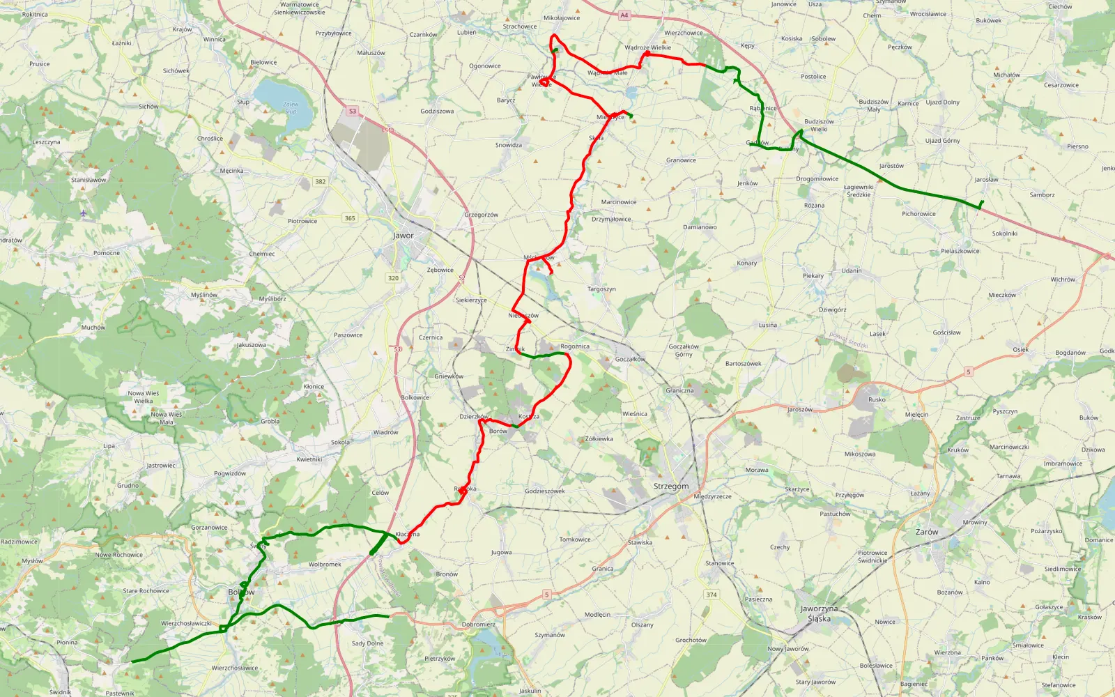 Mapa trasy Jarosław - Sady Dolne - 58.7 km trasy offroad, Powiat Jaworski