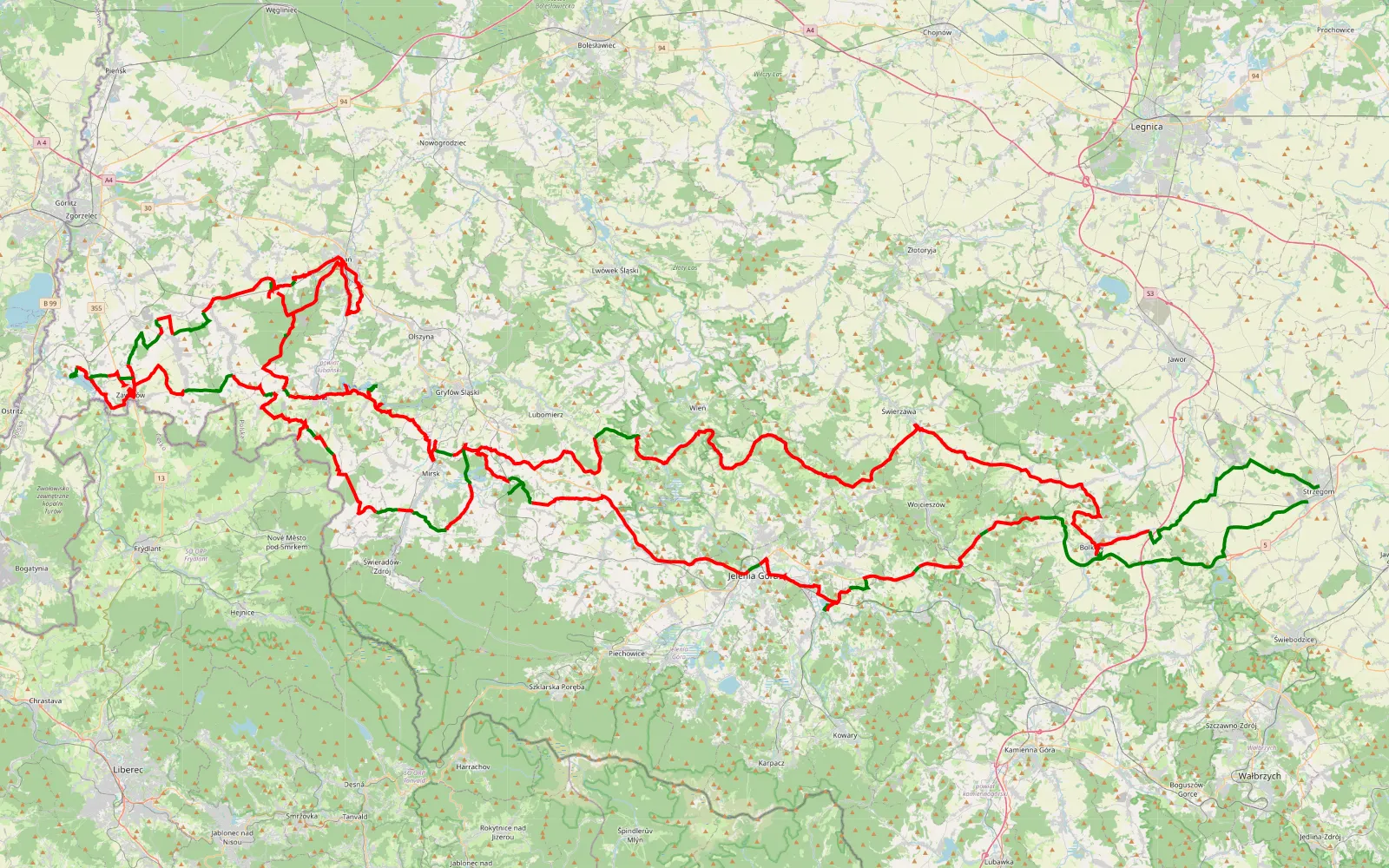 Map of J. Niedów, 2 dni w aucie - 305.2 km offroad trail, Lubań County