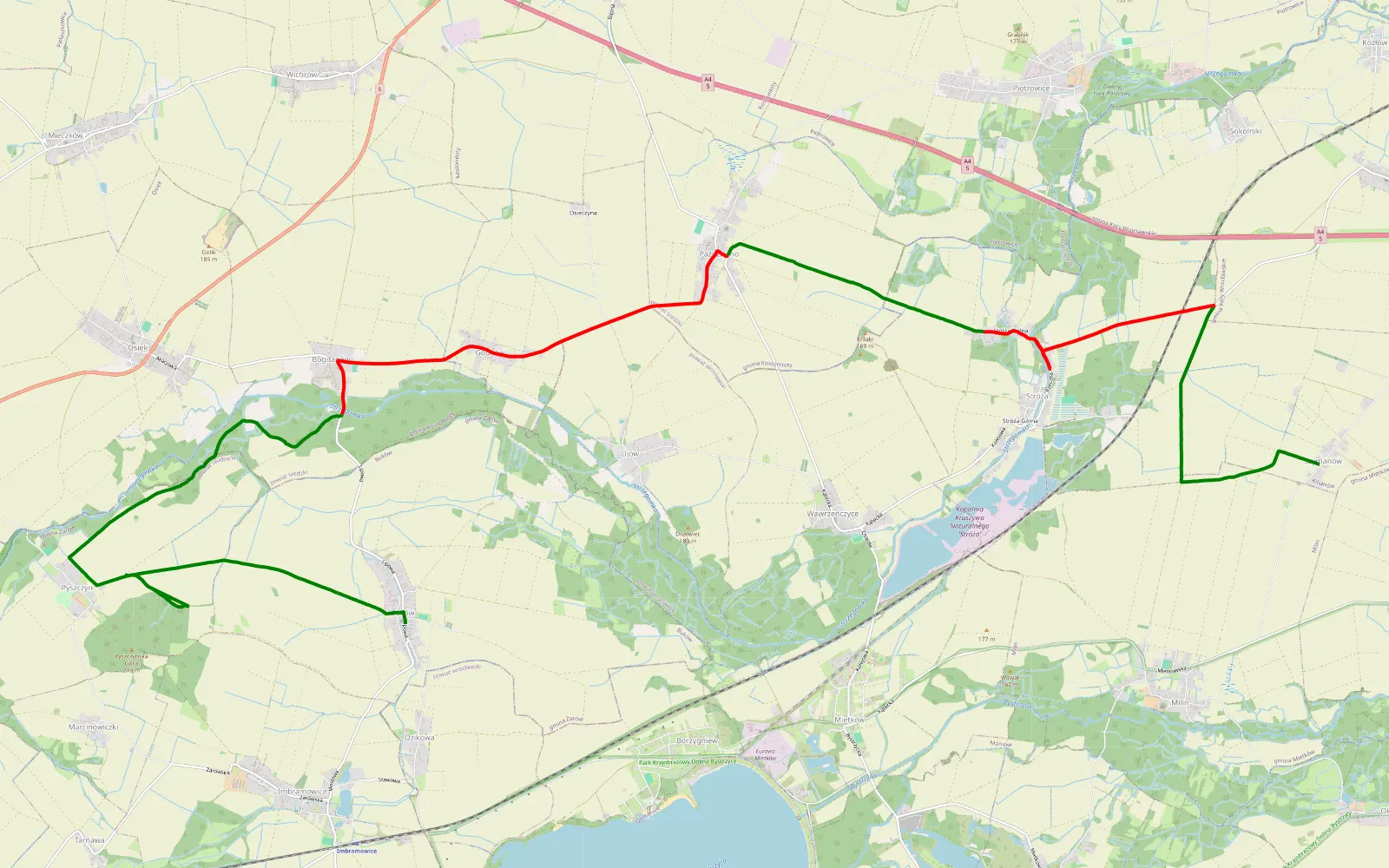 Map of Buków - niedokończone - 22.8 km offroad trail, Środa Śląska County