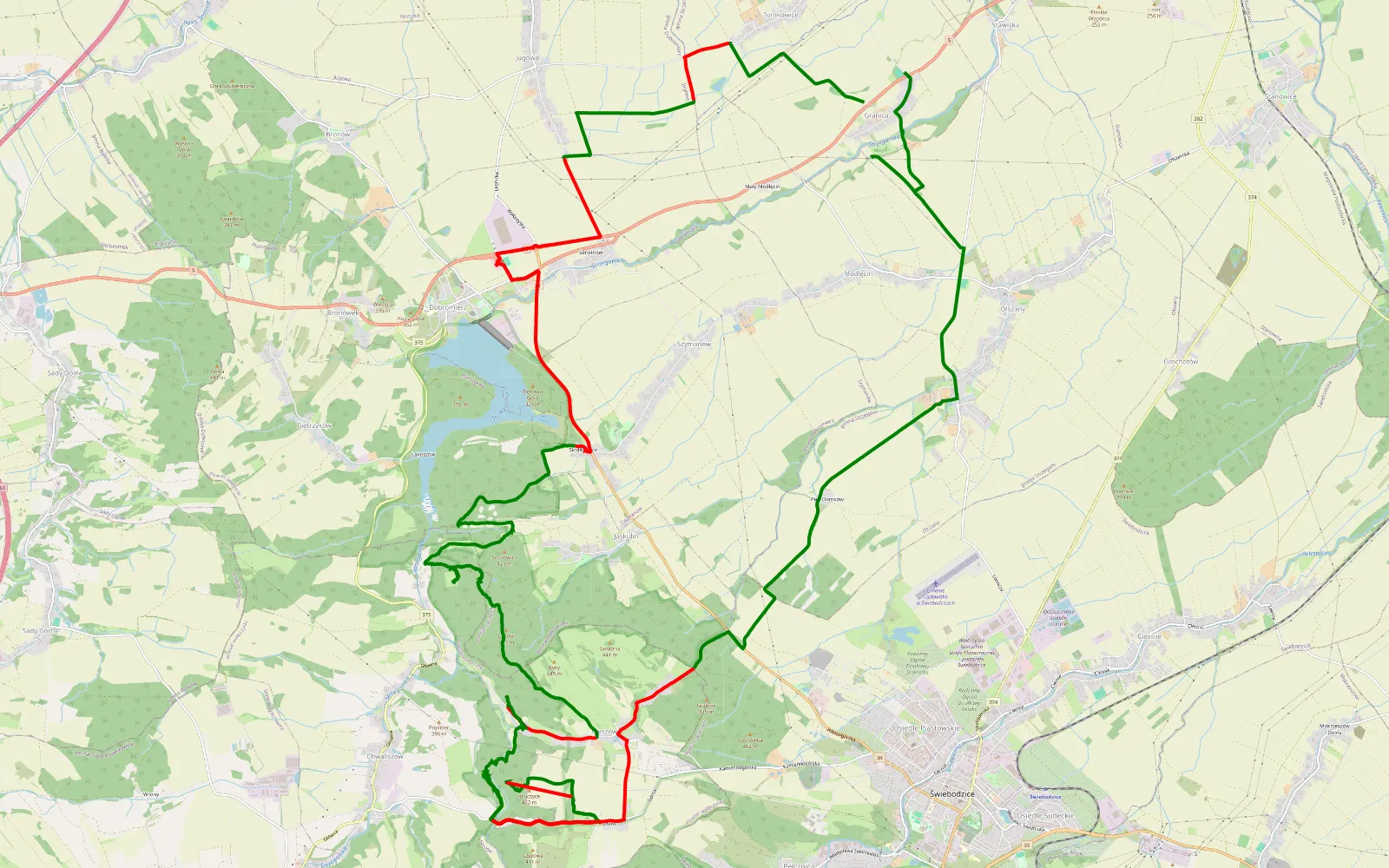 Map of Chwaliszów- Cieszów - 39.2 km offroad trail, Wałbrzych County