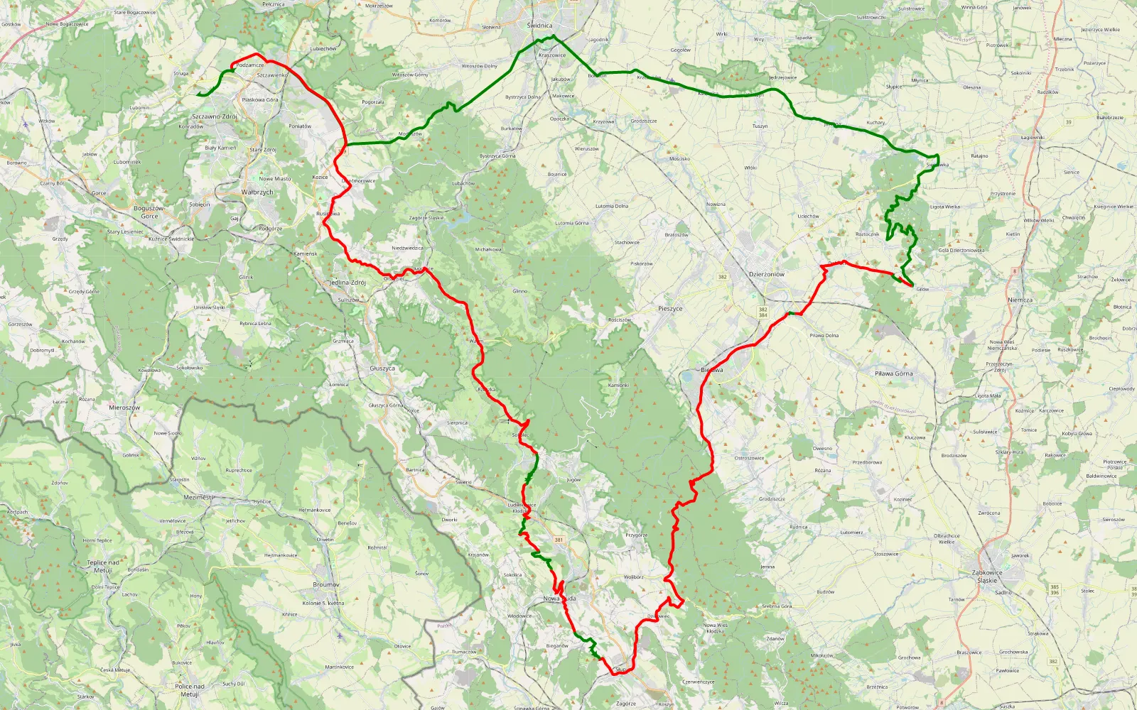 Map of Dzierżoniów - 107.9 km offroad trail, Dzierżoniów County