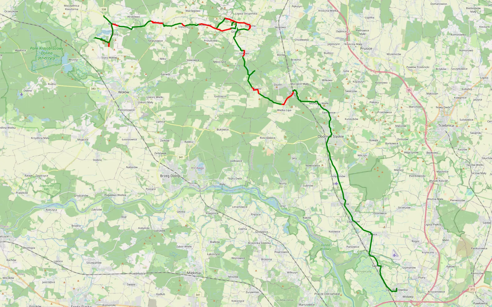Mapa trasy Lipa Piotrowska - Bożeń - 41.6 km trasy offroad, Powiat Wołowski