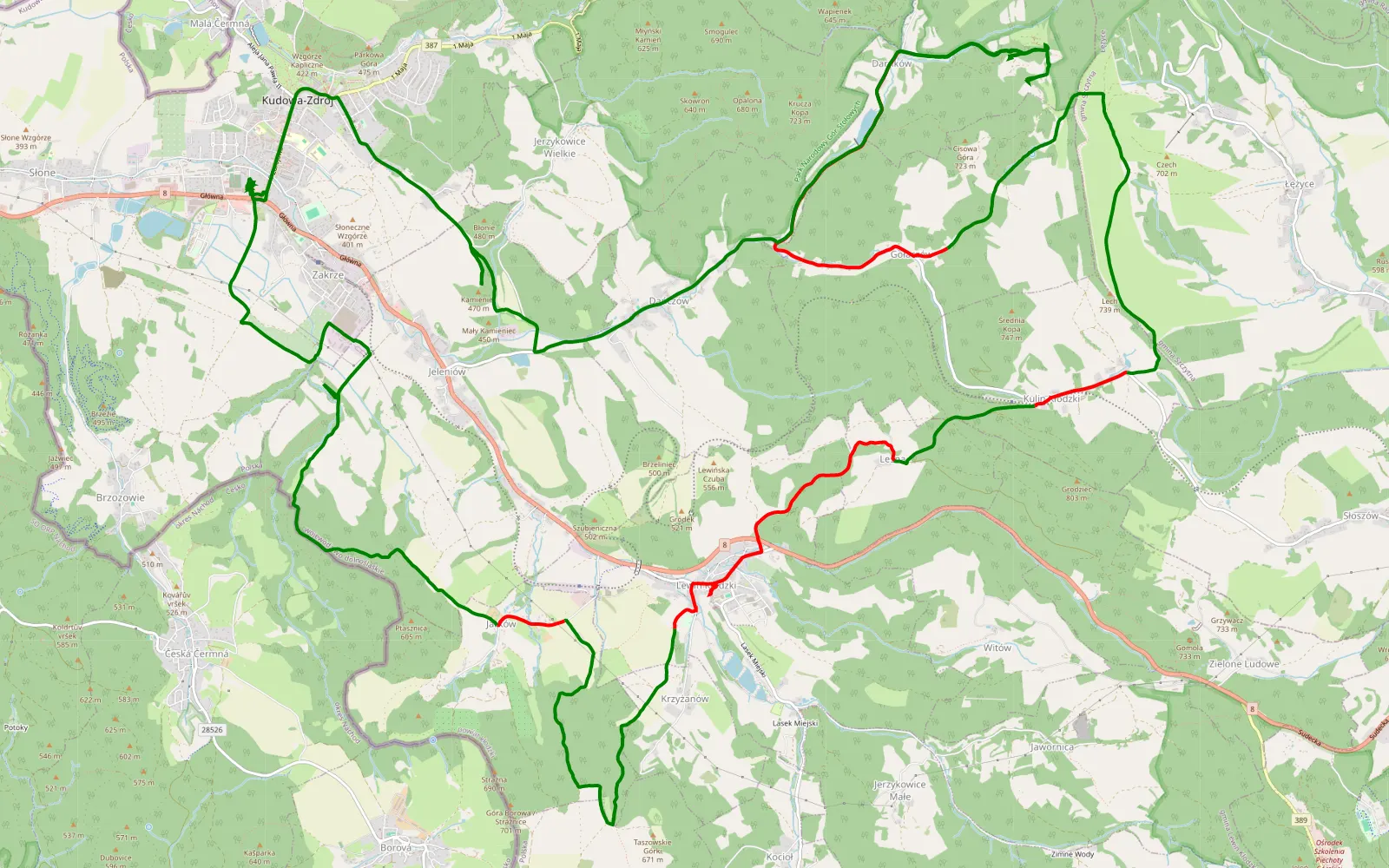 Mapa trasy Kudowa Zdrój - 28.6 km trasy offroad, Powiat Kłodzki