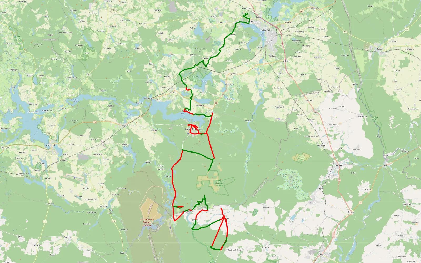 Map of Sypniewo - Trzesieka - 106.5 km offroad trail, Szczecinek County
