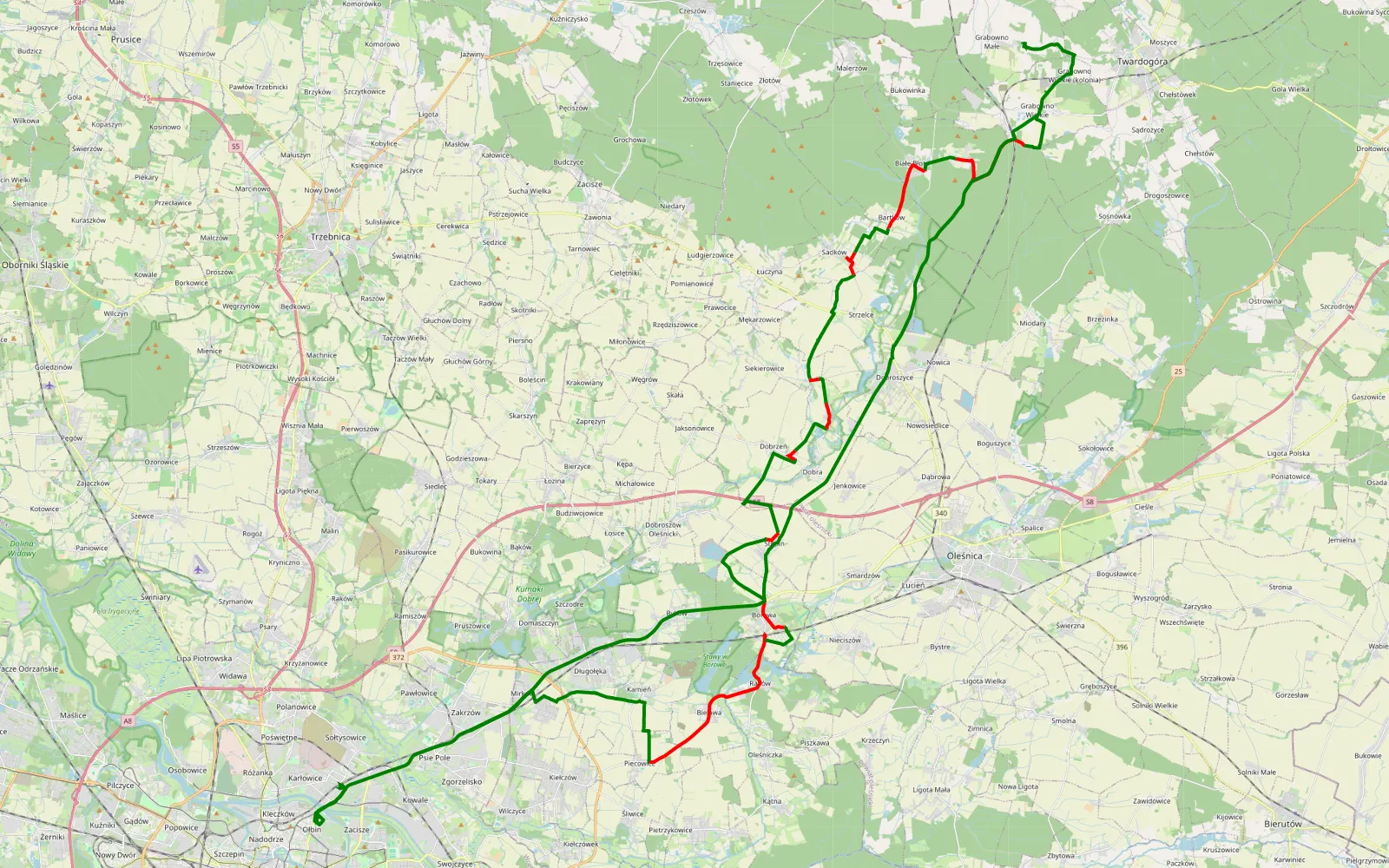 Mapa trasy Sobotnia przejażdżka - 46.9 km trasy offroad, Powiat Oleśnicki