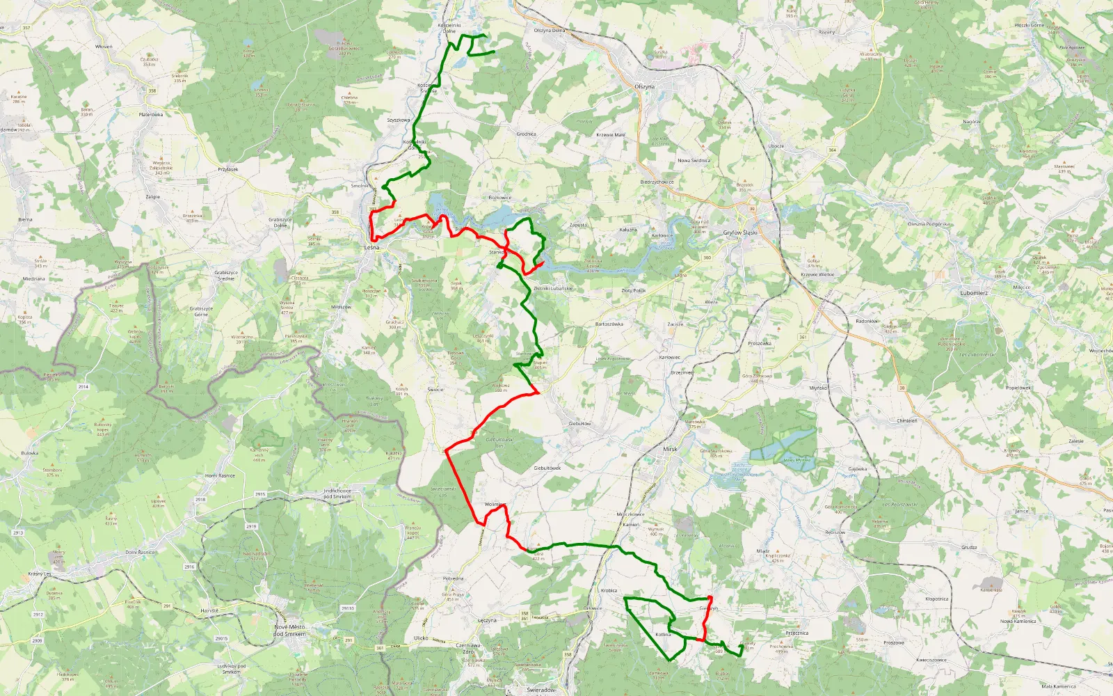 Mapa trasy Izerskie - 39 km trasy offroad, Powiat Lubański
