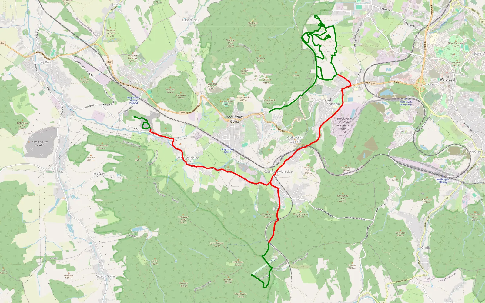 Mapa trasy Boguszów-Gorce - Gorce - 30.8 km trasy offroad, Wałbrzych