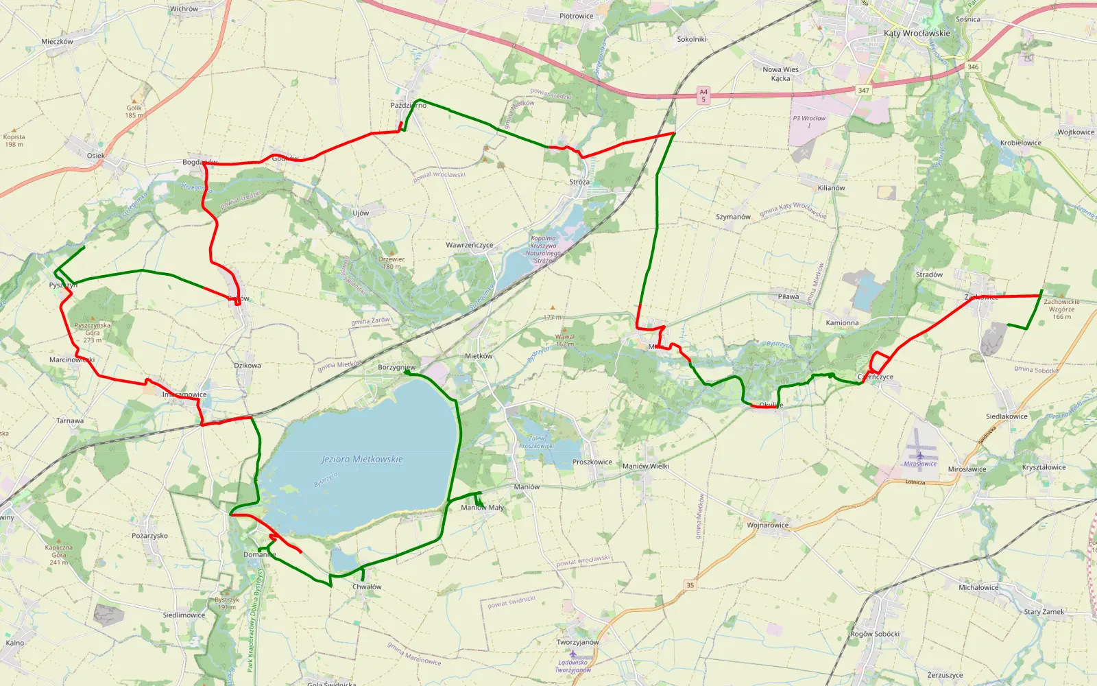 Mapa trasy Zachowice - Bergen - 50.1 km trasy offroad, Powiat Wrocławski