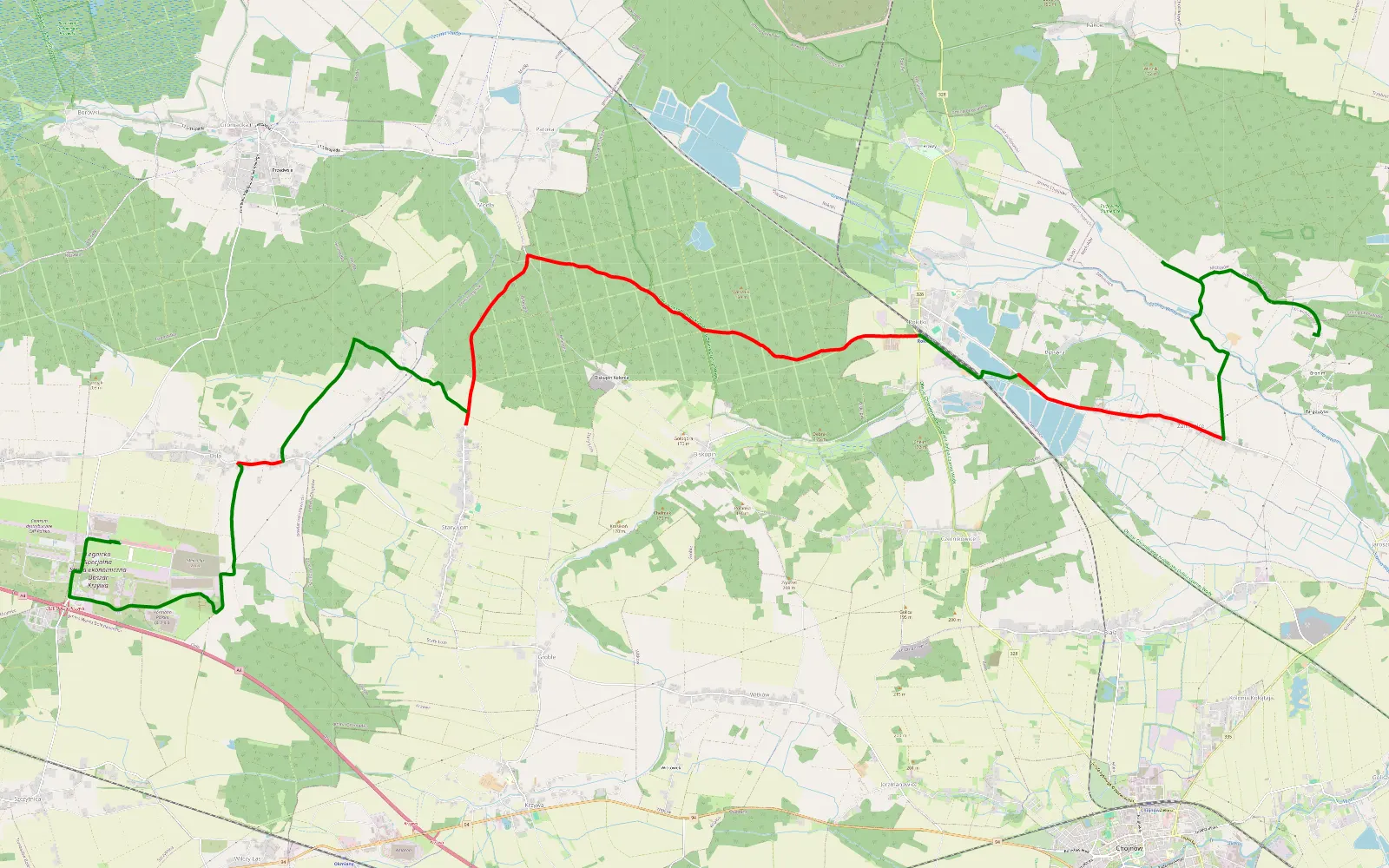 Map of Zamienice - Osła - 25.5 km offroad trail, Legnica County