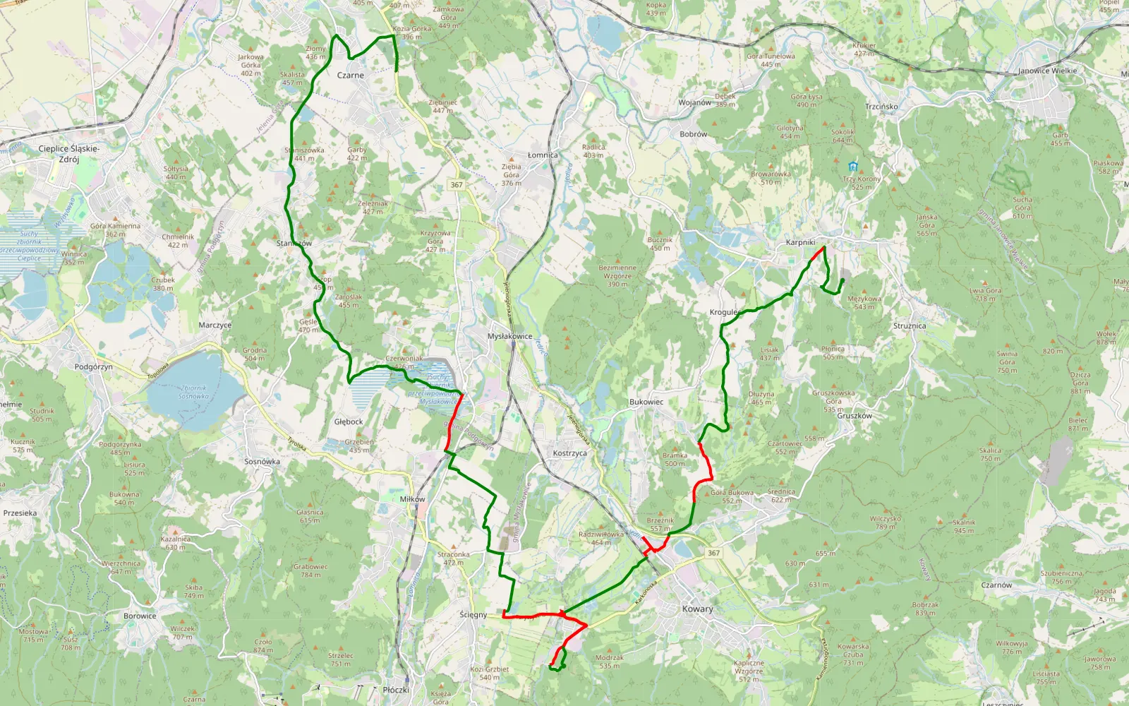 Mapa trasy Karpniki - Czarne - 25.2 km trasy offroad, Powiat Karkonoski