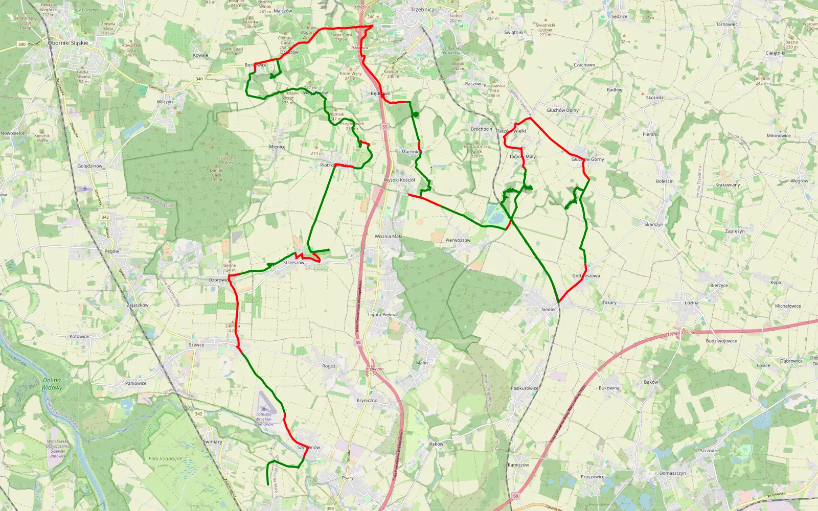 Mapa trasy Lipa Piotrowska - Pasikurowice - 63.9 km trasy offroad, Powiat Trzebnicki