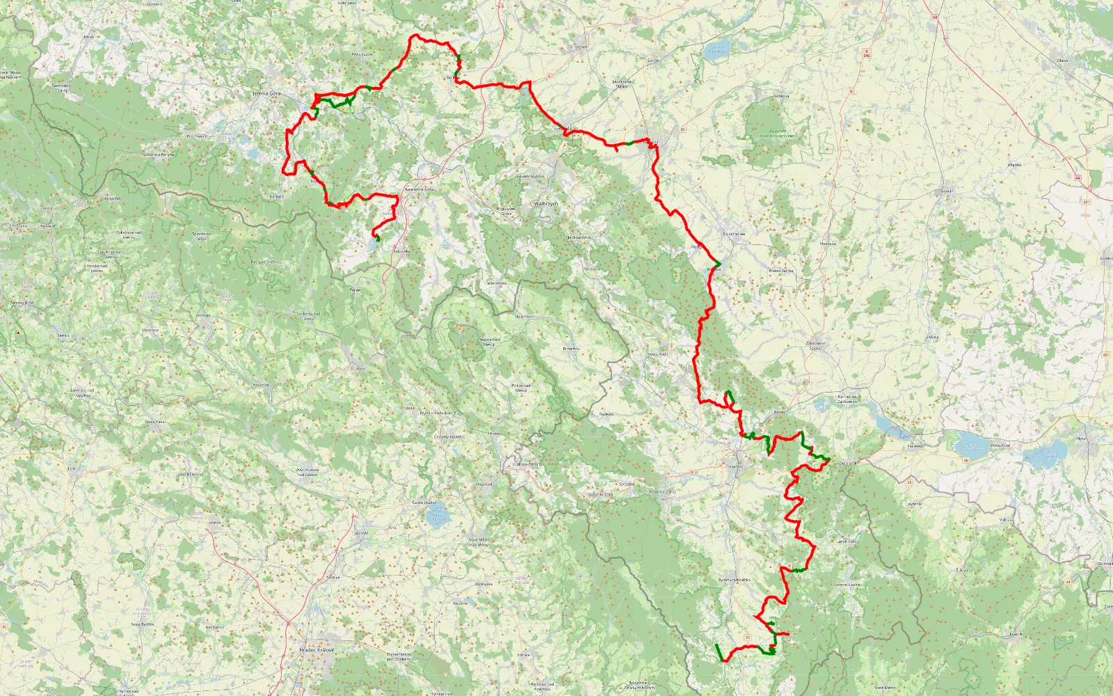 Mapa trasy Gniewoszów - Paprotki - 300.1 km trasy offroad, Powiat Kłodzki
