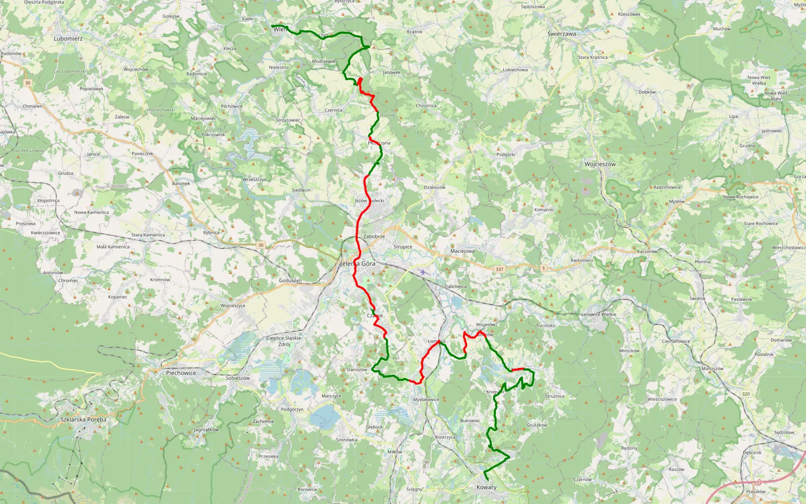 Mapa trasy Wleń zamki 2 dzień - 49.4 km trasy offroad, Powiat Karkonoski