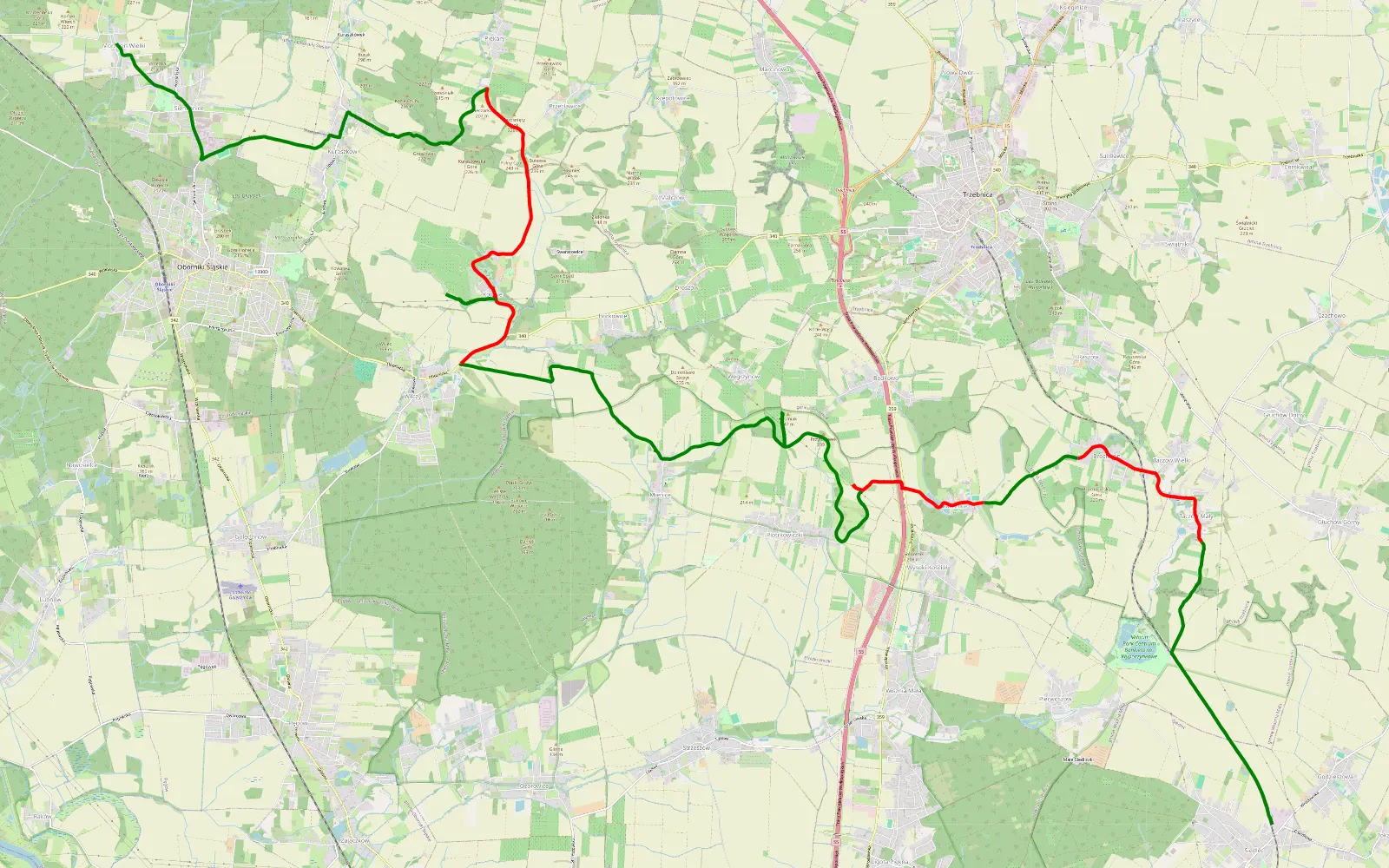 Mapa trasy Siedlec - Siemianice - 28.4 km trasy offroad, Powiat Trzebnicki