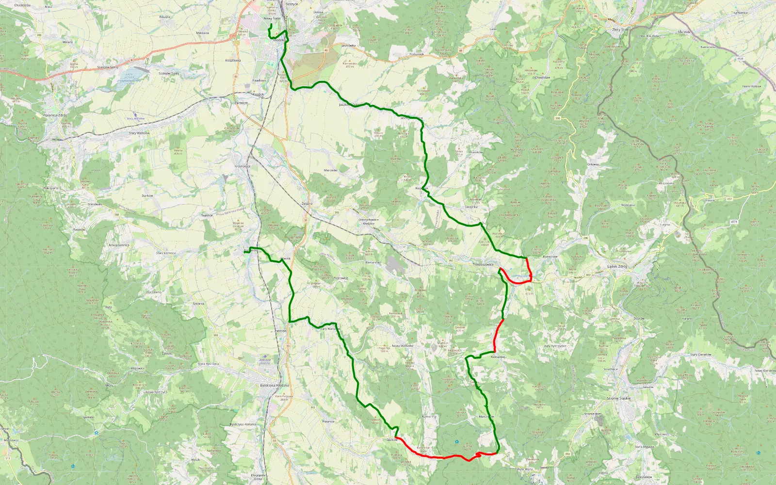 Mapa trasy Srebrna 2 - 29.9 km trasy offroad, Powiat Kłodzki