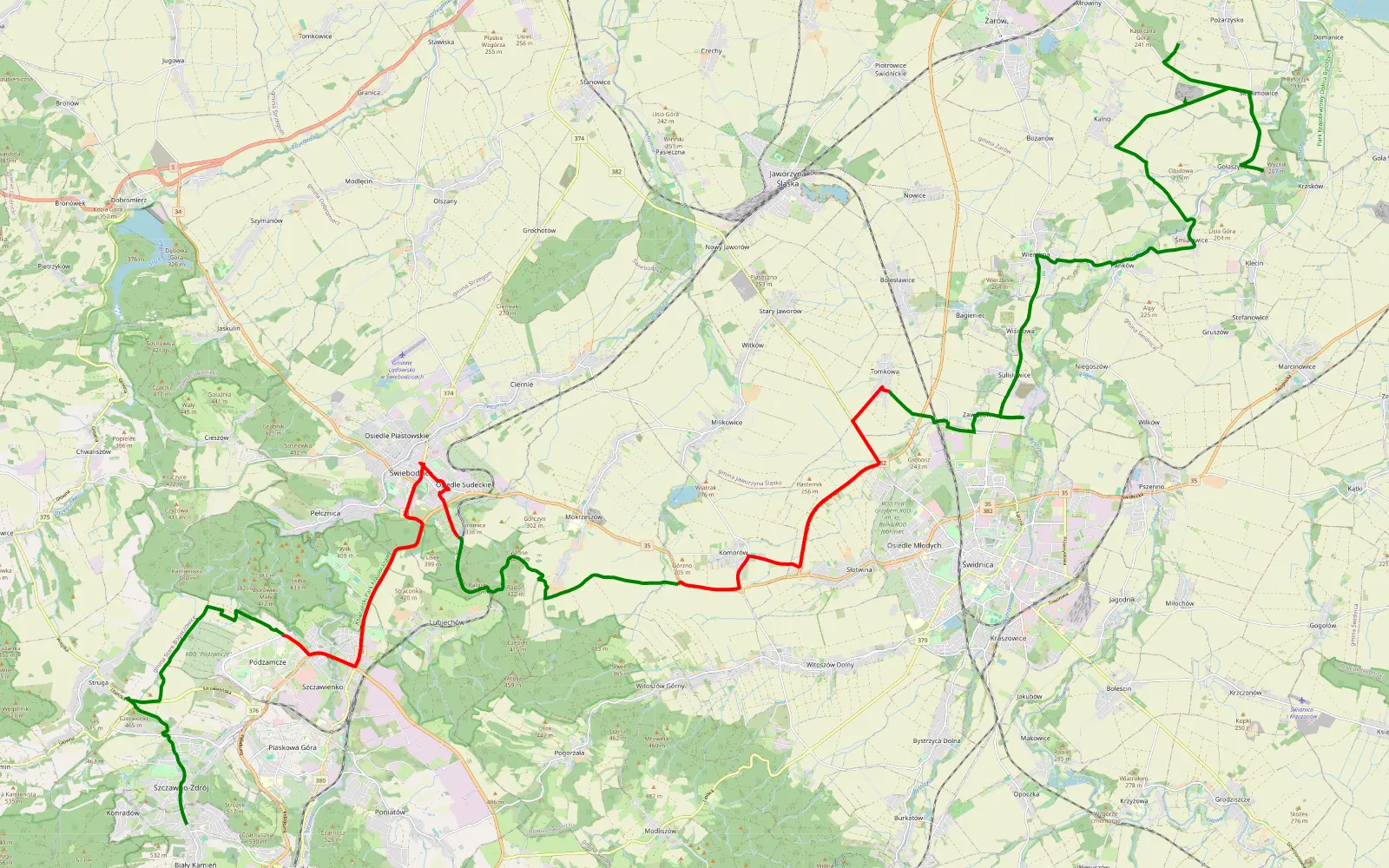 Mapa trasy Żarowice - 30.3 km trasy offroad, Powiat Świdnicki