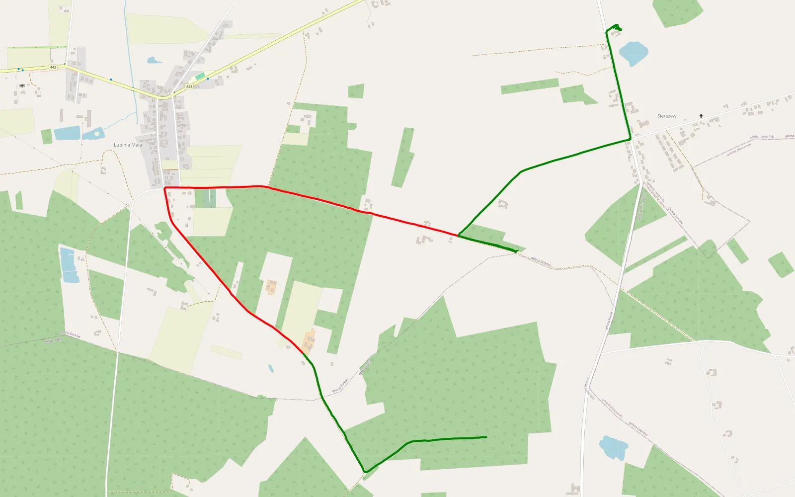 Mapa trasy Sierszew - 5.3 km trasy offroad, Powiat Jarociński