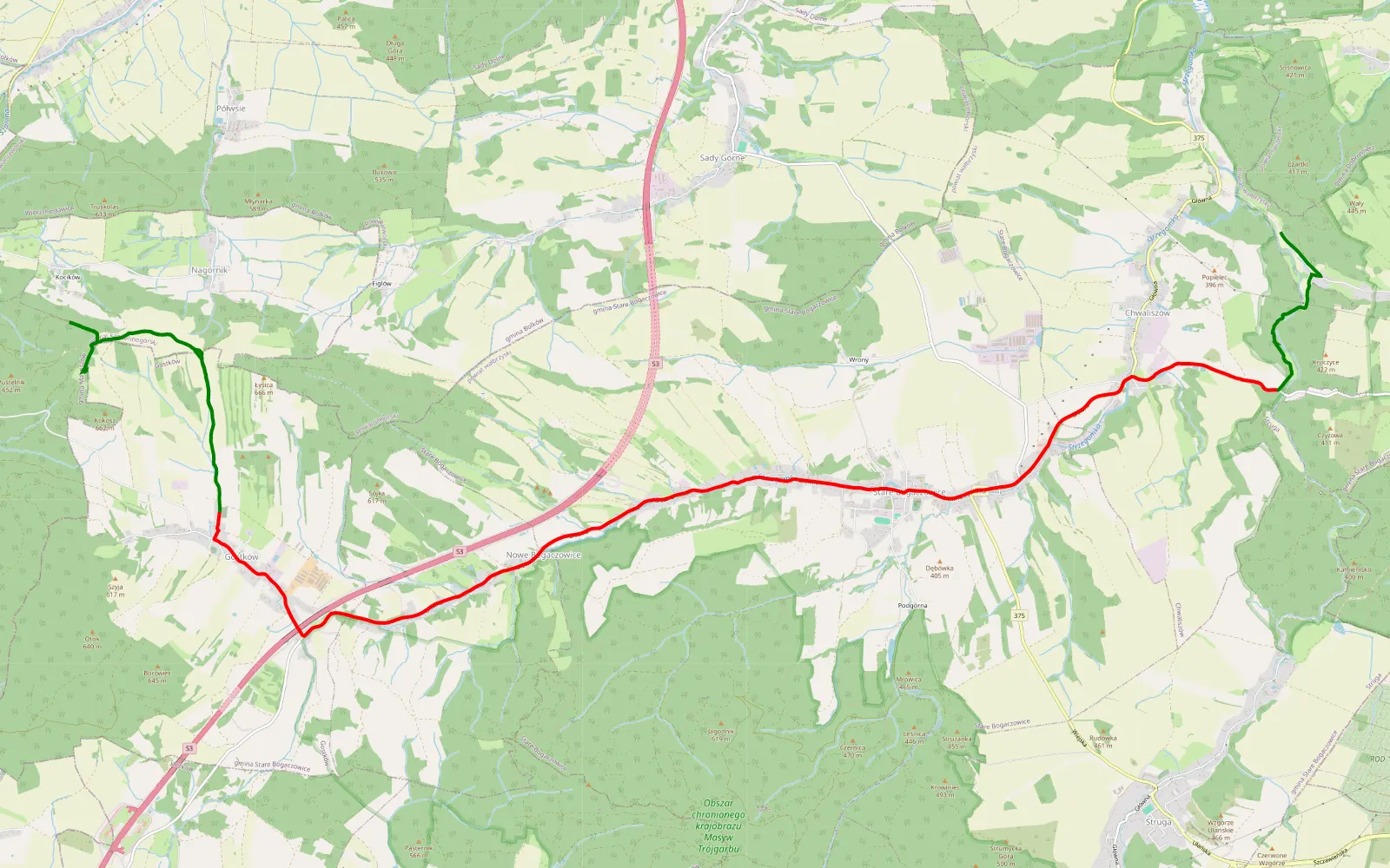 Mapa trasy Cieszów - Gostkow - 19.4 km trasy offroad, Powiat Wałbrzyski