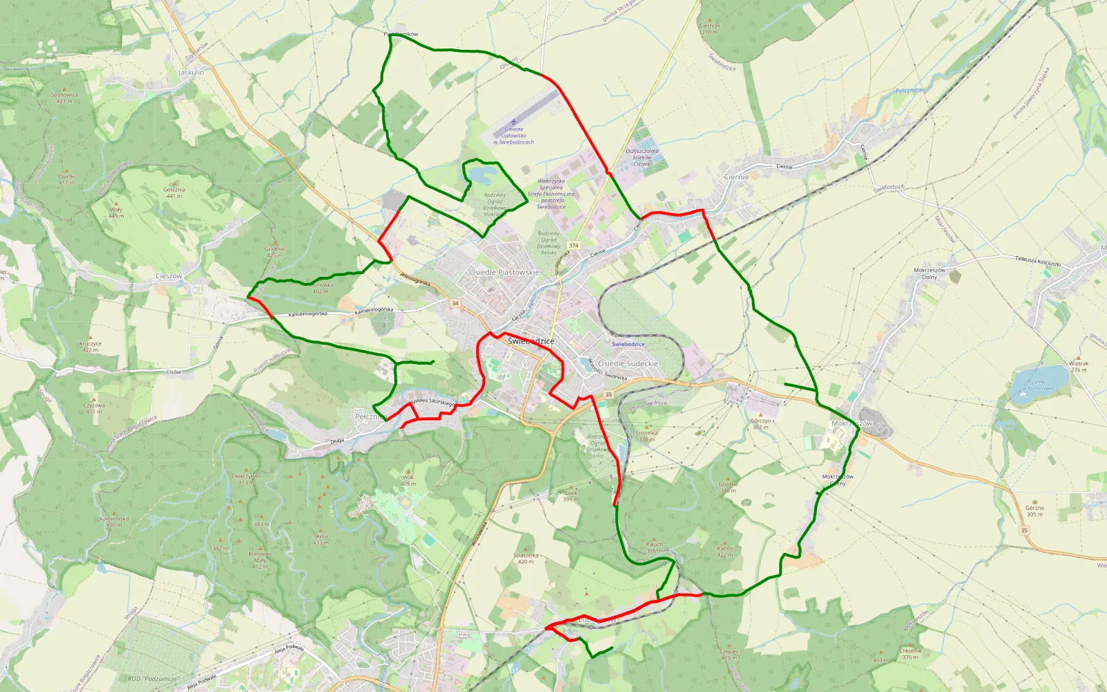 Mapa trasy Swiebodzice - 34.1 km trasy offroad, Powiat Świdnicki
