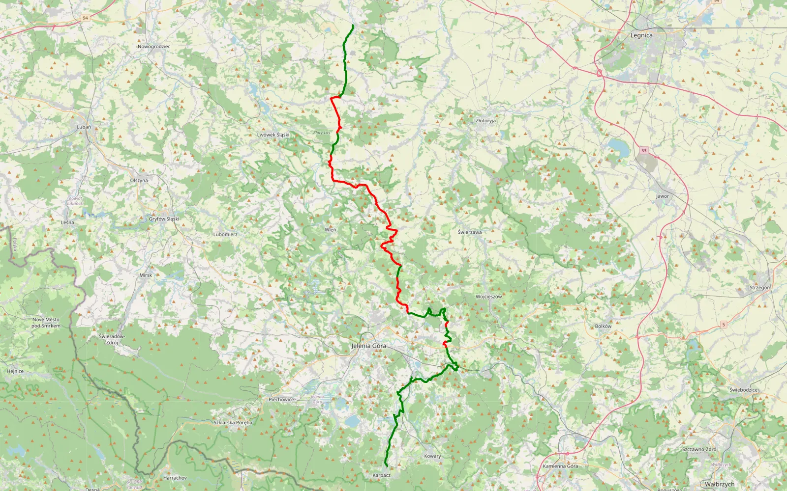 Map of Karpacz - fajna trasa TP - 54.8 km offroad trail, Karkonosze County