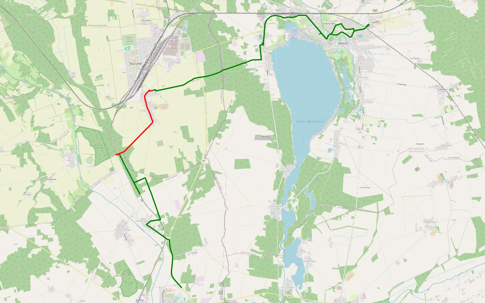 Mapa trasy Zbąszyń - Babimost - 11.4 km trasy offroad, Powiat Świebodziński