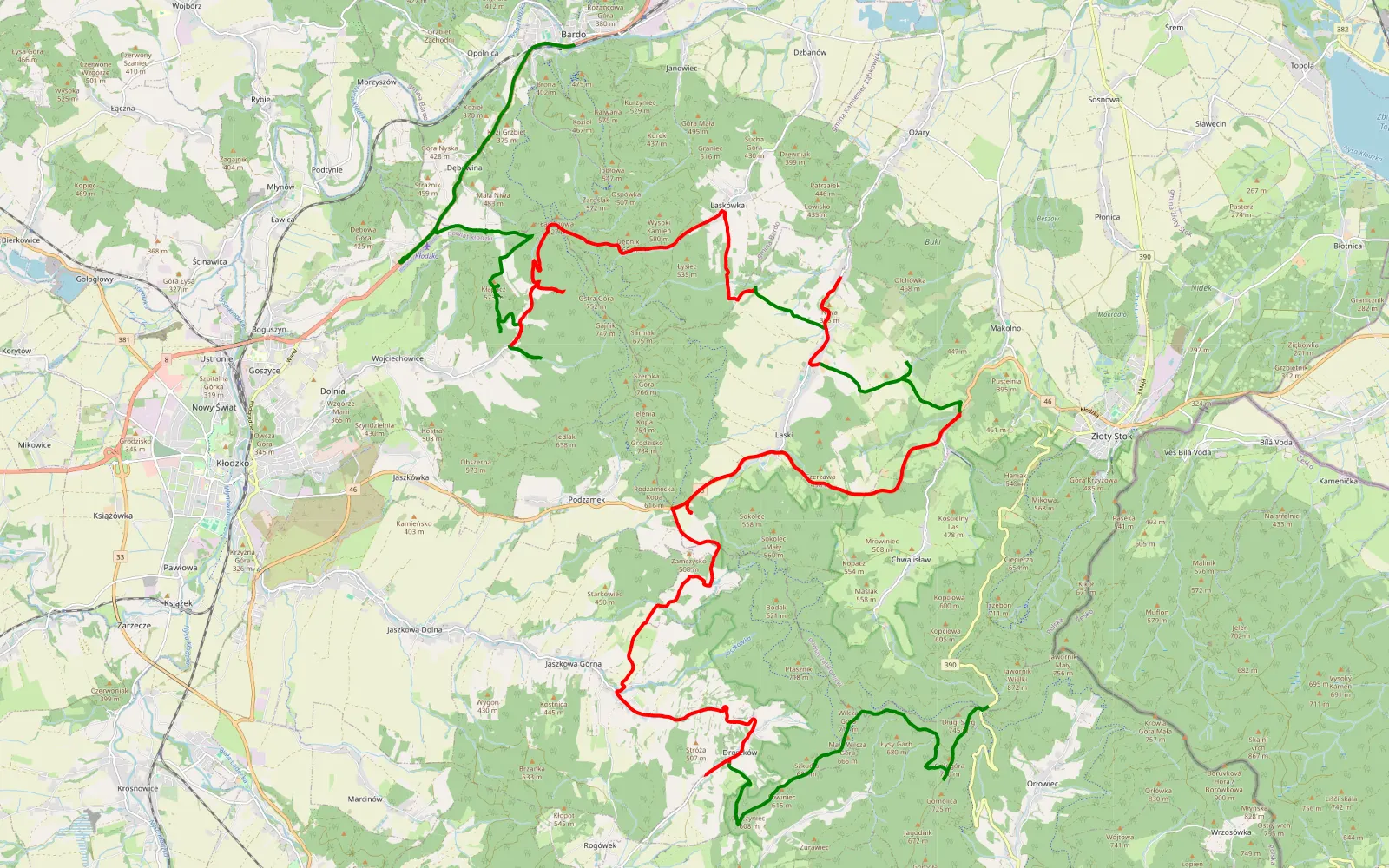 Map of Noc bez Pawła - 51.4 km offroad trail, Kłodzko County