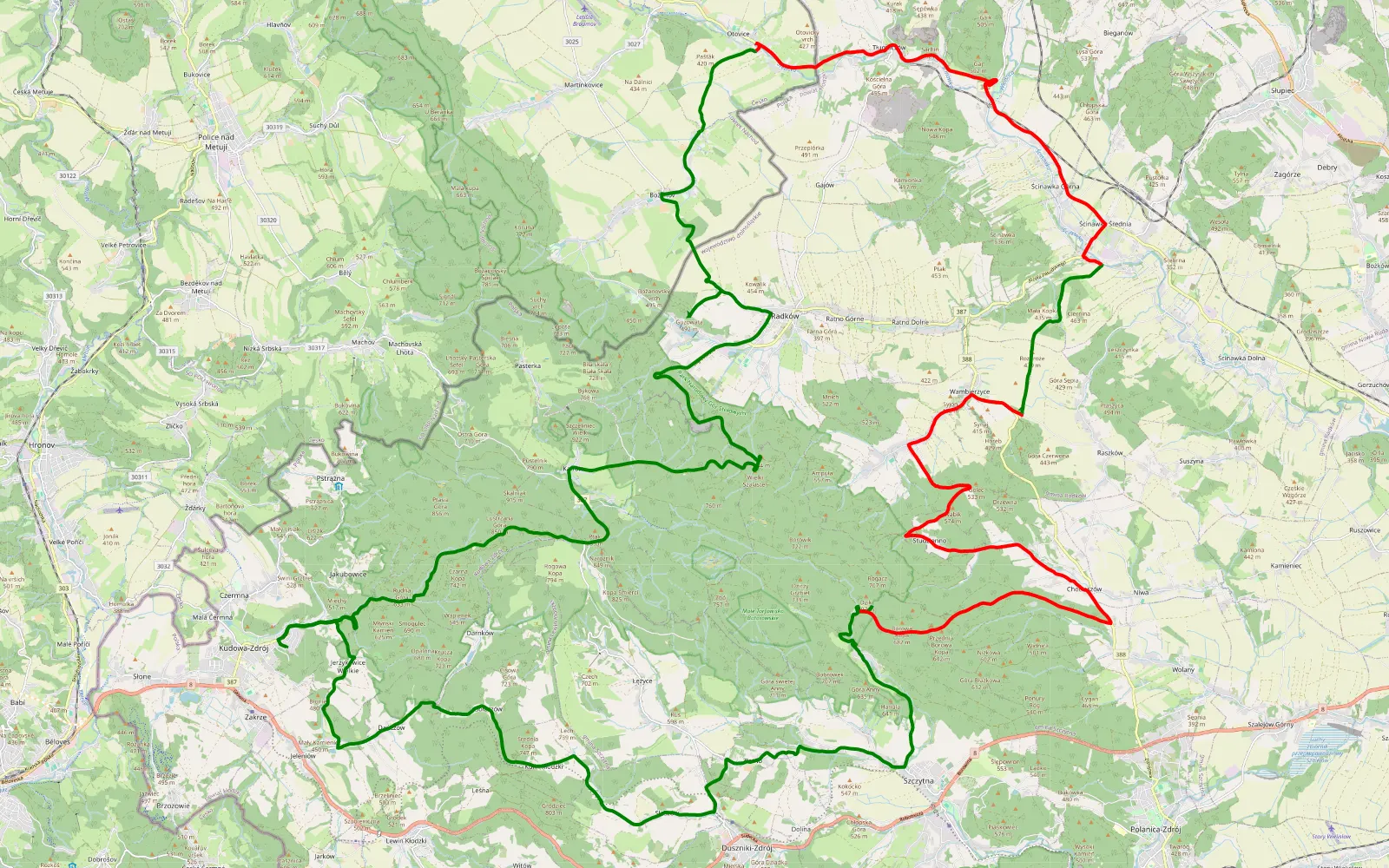 Mapa trasy Trasa Czechy camp kudowa - 36.2 km trasy offroad, Powiat Kłodzki