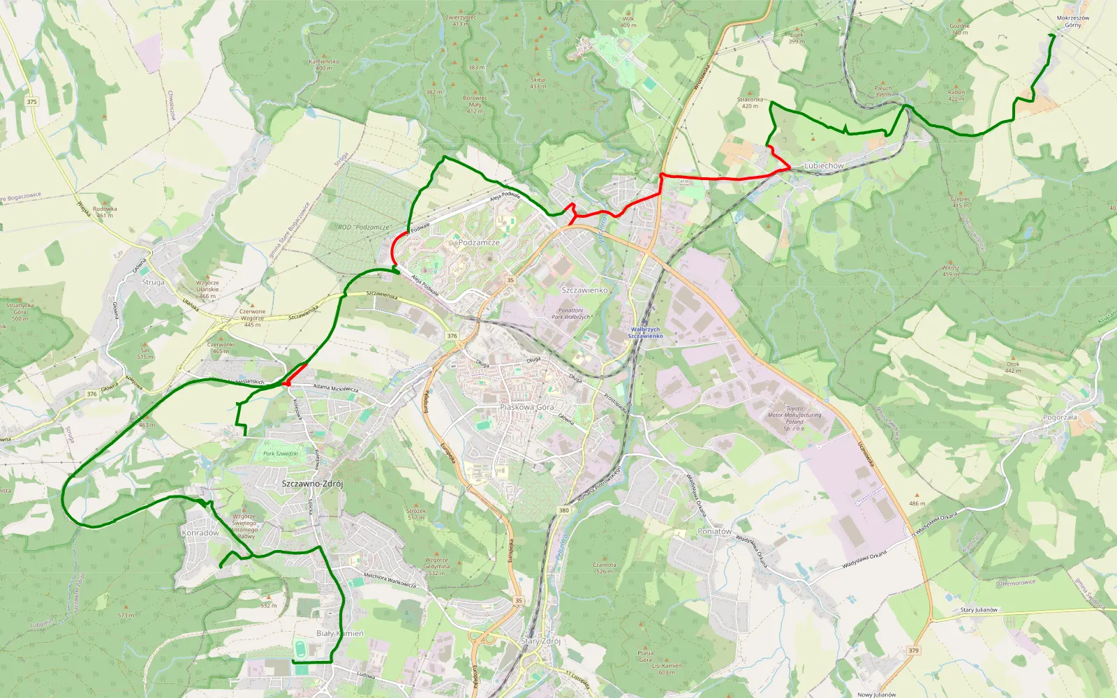 Mapa trasy Mokrzeszów- hałda - 20.5 km trasy offroad, Powiat Wałbrzyski