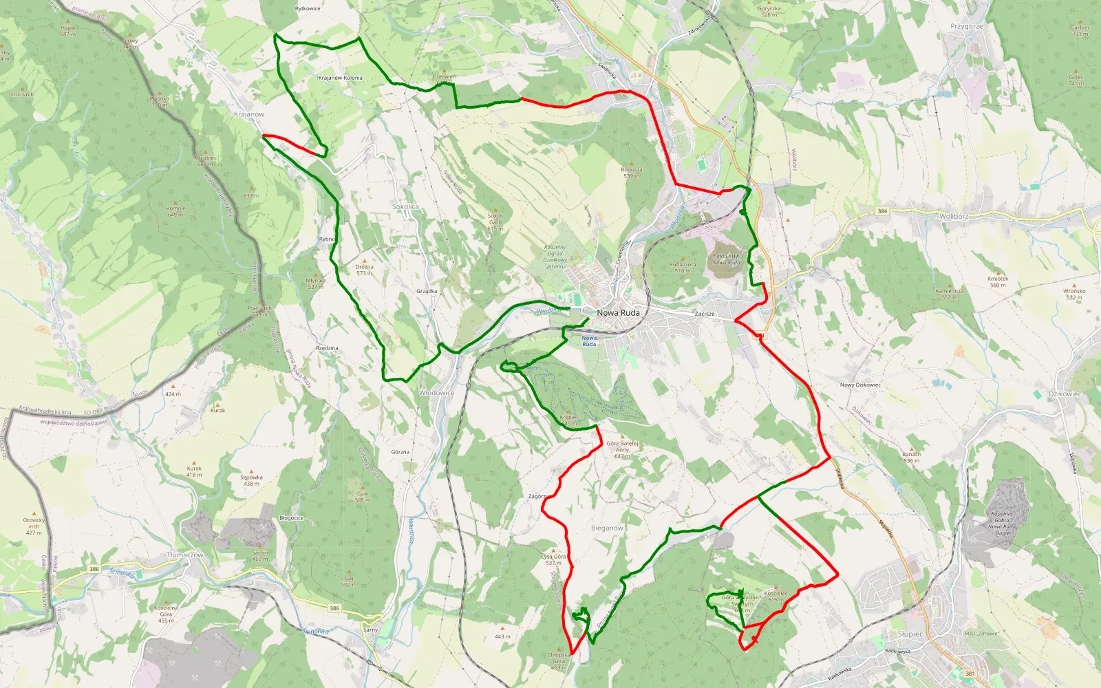 Mapa trasy Nowa Ruda - 35.1 km trasy offroad, Powiat Kłodzki