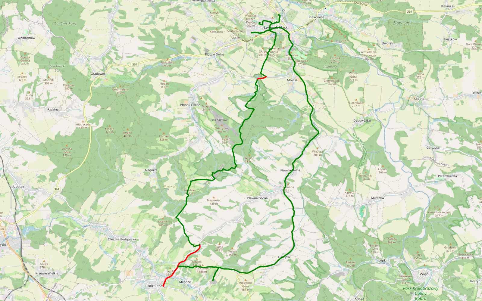 Mapa trasy Lwówek Śląski - 21.7 km trasy offroad, Powiat Lwówecki