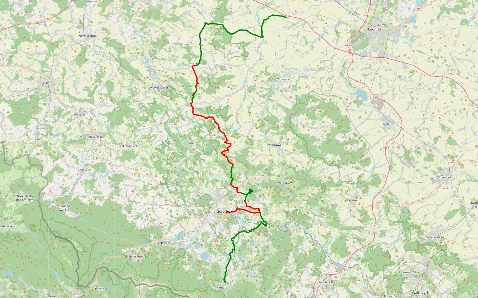 Map of Brochocin - Karpacz - 74.4 km offroad trail, Karkonosze County