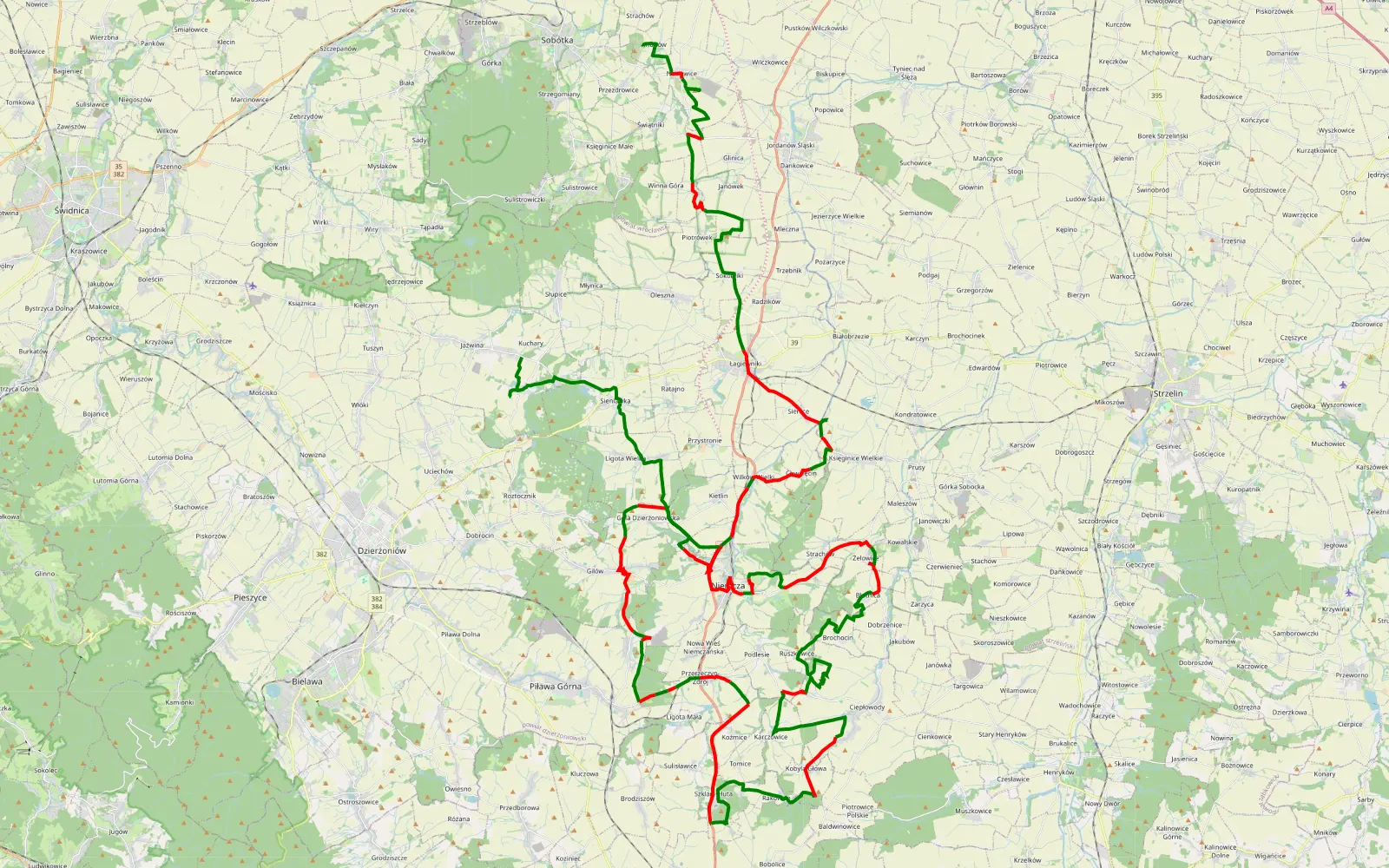 Map of Kunów - Kuchary - 104.3 km offroad trail, Dzierżoniów County