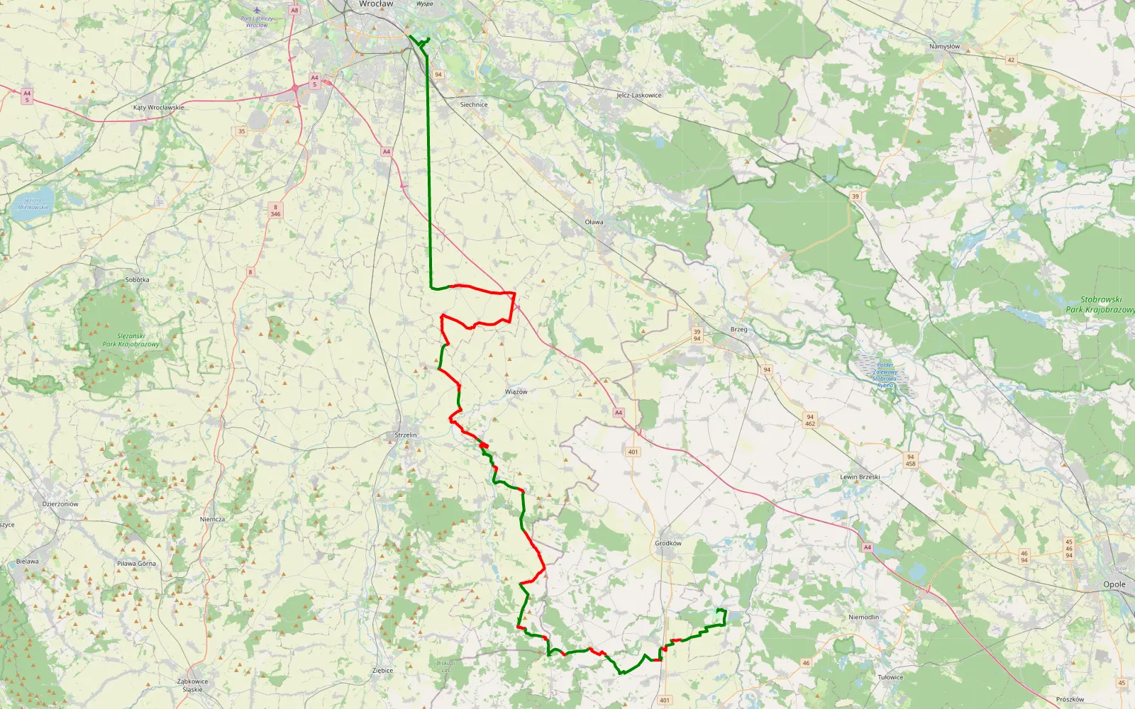 Map of Wrocław-Kopice - 79.2 km offroad trail, Strzelin County