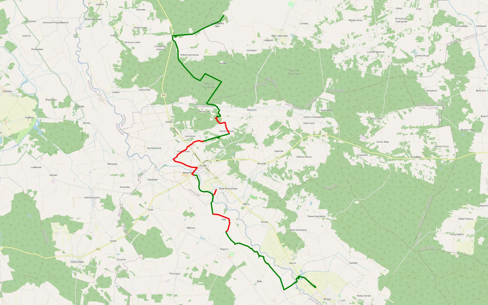 Map of Kwileń - Koszelewska Łąka - 27.9 km offroad trail, Pleszew County