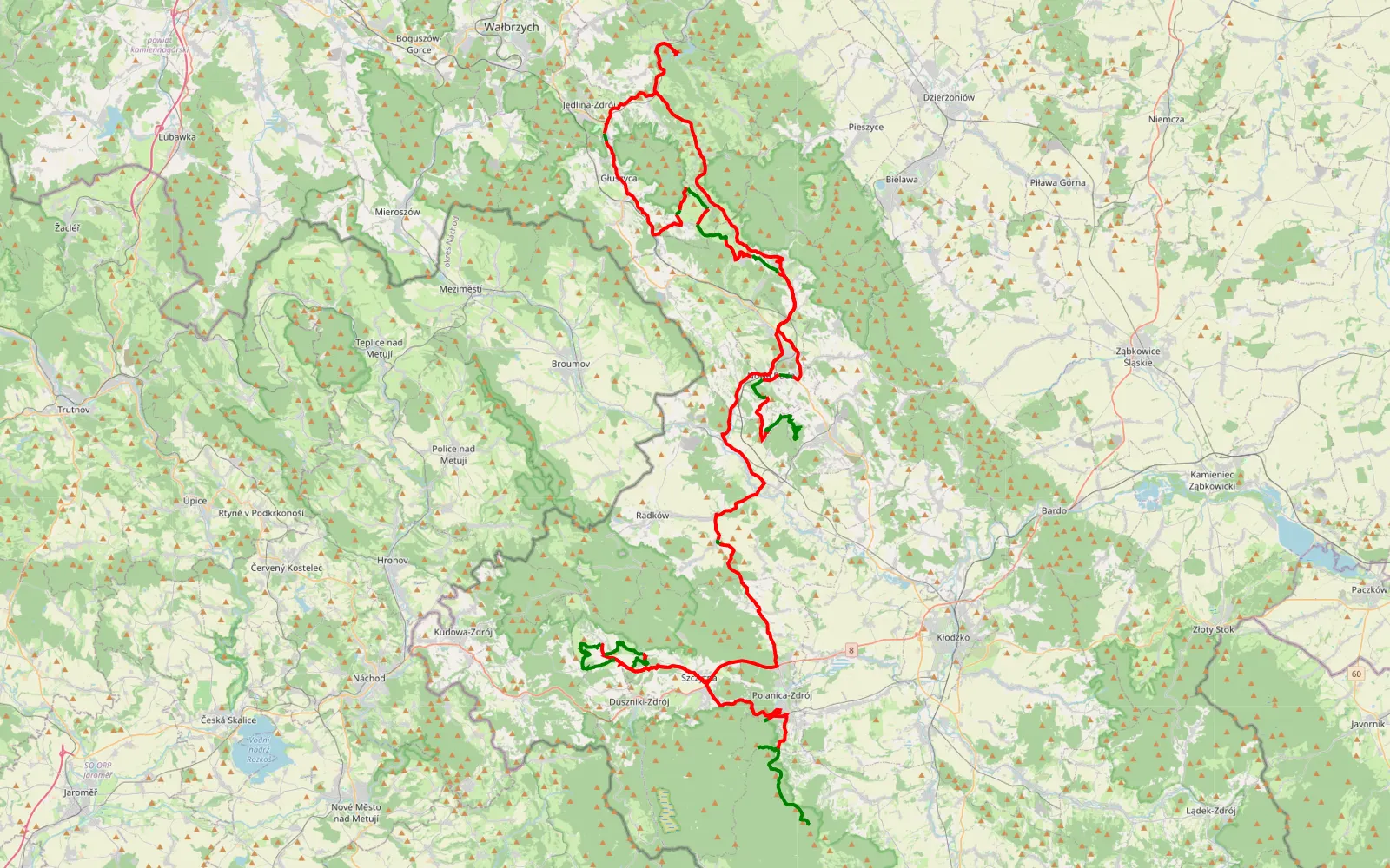 Mapa trasy Huta - Słupiec - 158.2 km trasy offroad, Powiat Kłodzki