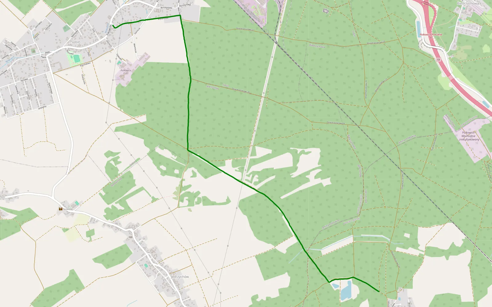 Mapa trasy Szklary Górne - Sobin - 5.7 km trasy offroad, Powiat Polkowicki