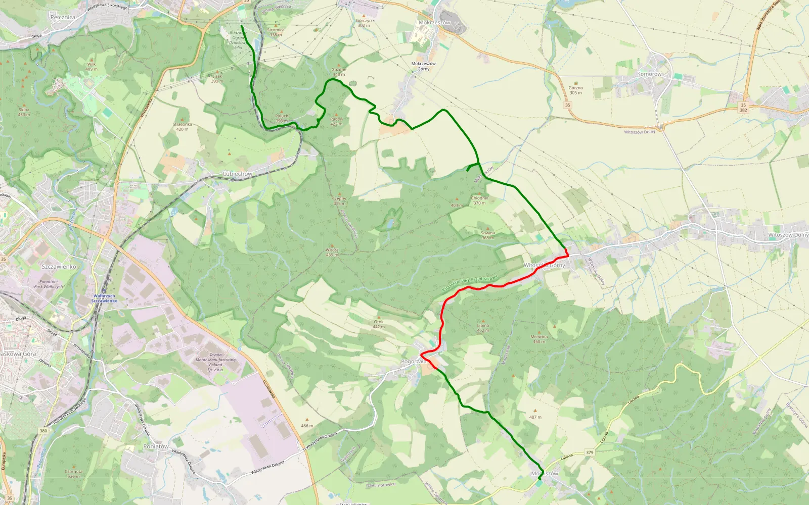 Mapa trasy Świebodzice - Modliszów - 12.8 km trasy offroad, Powiat Świdnicki