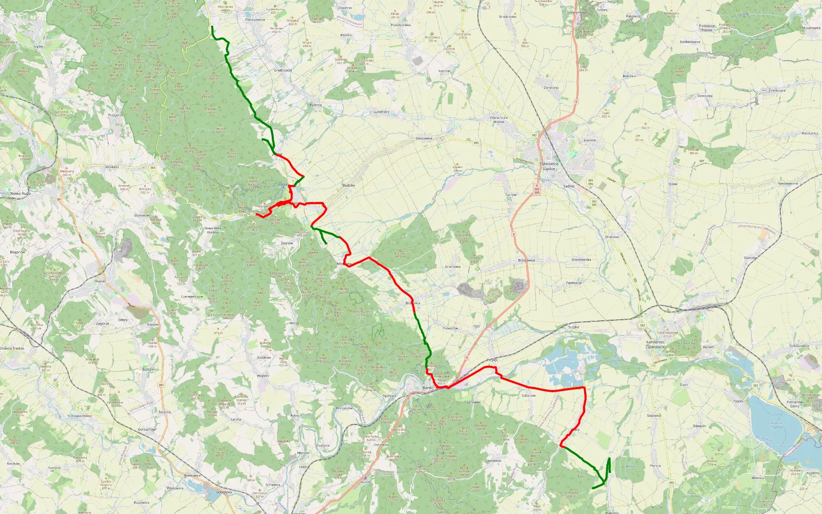 Map of Płonica - Jodłownik - 44.8 km offroad trail, Ząbkowice Śląskie County