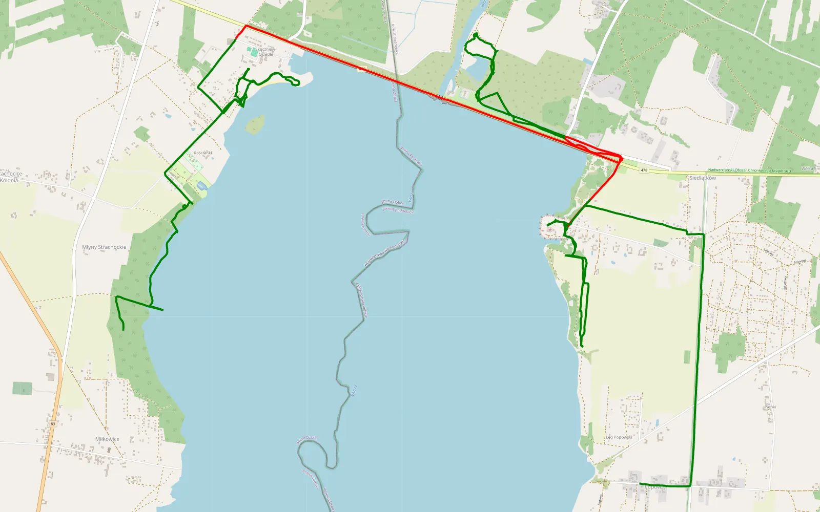 Mapa trasy Chill nad jeziorkiem - 17.1 km trasy offroad, Powiat Poddębicki