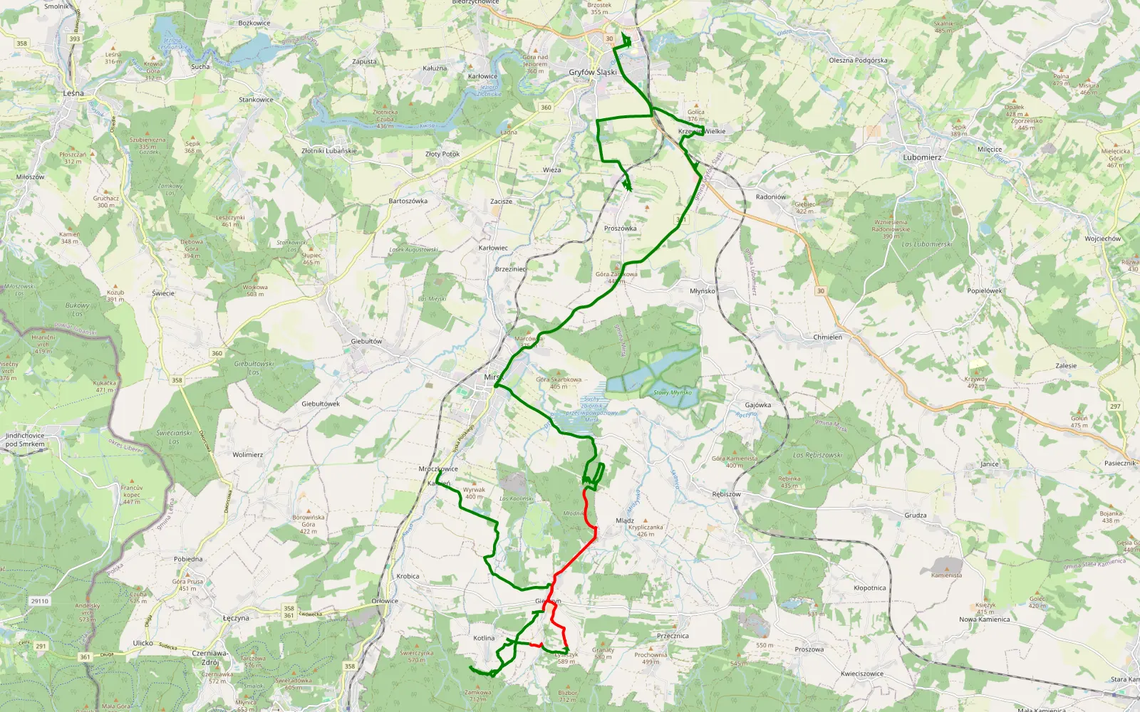 Mapa trasy Kamień - Proszówka - 17.9 km trasy offroad, Powiat Lwówecki