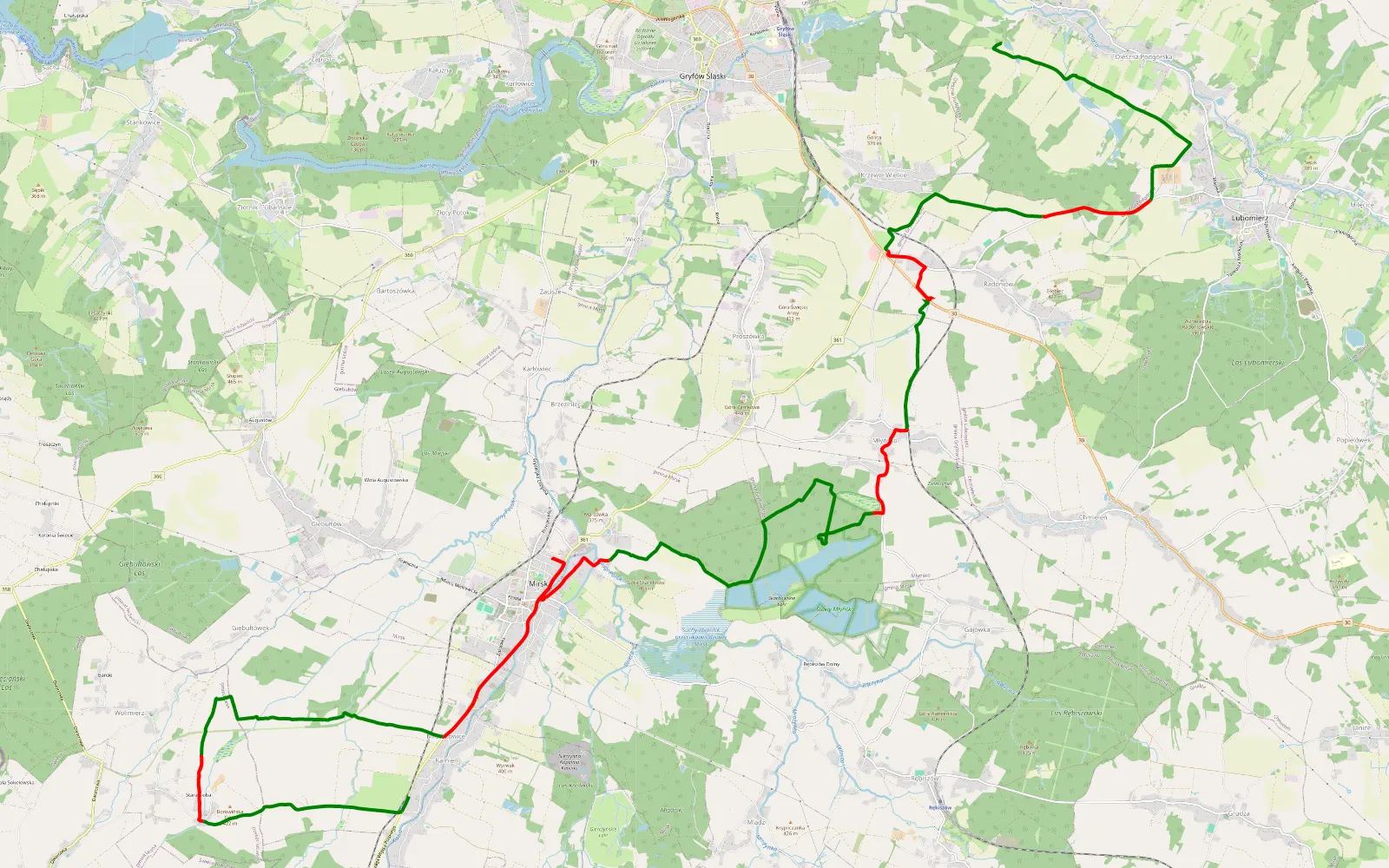 Mapa trasy Oleszna Podgórska - Mroczkowice - 29.5 km trasy offroad, Powiat Lwówecki