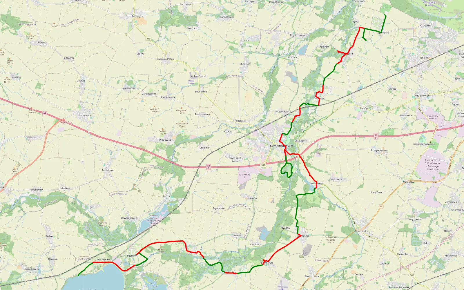 Mapa trasy Samotwor-Mietkow - 41.4 km trasy offroad, Powiat Wrocławski