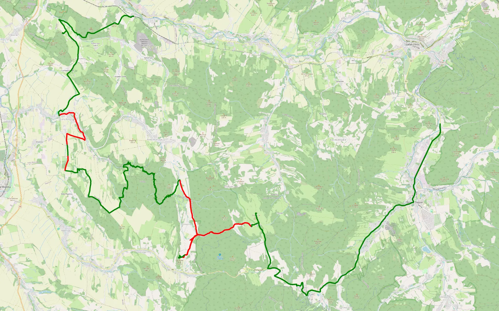 Mapa trasy Ołdrzychowice Kłodzkie - Stojków - 29.7 km trasy offroad, Powiat Kłodzki