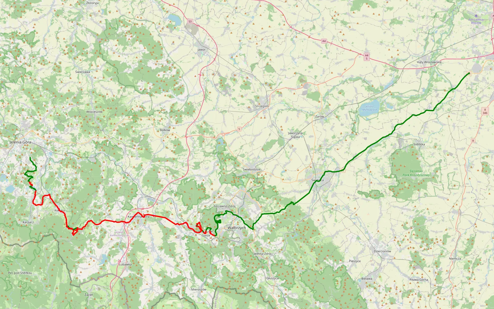 Mapa trasy Małuszów-Łomnica - 79.9 km trasy offroad, Powiat Karkonoski