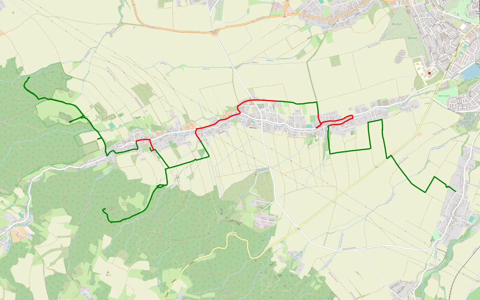 Map of Bystrzyca Dolna - Witoszów Górny - 20.3 km offroad trail, Świdnica County
