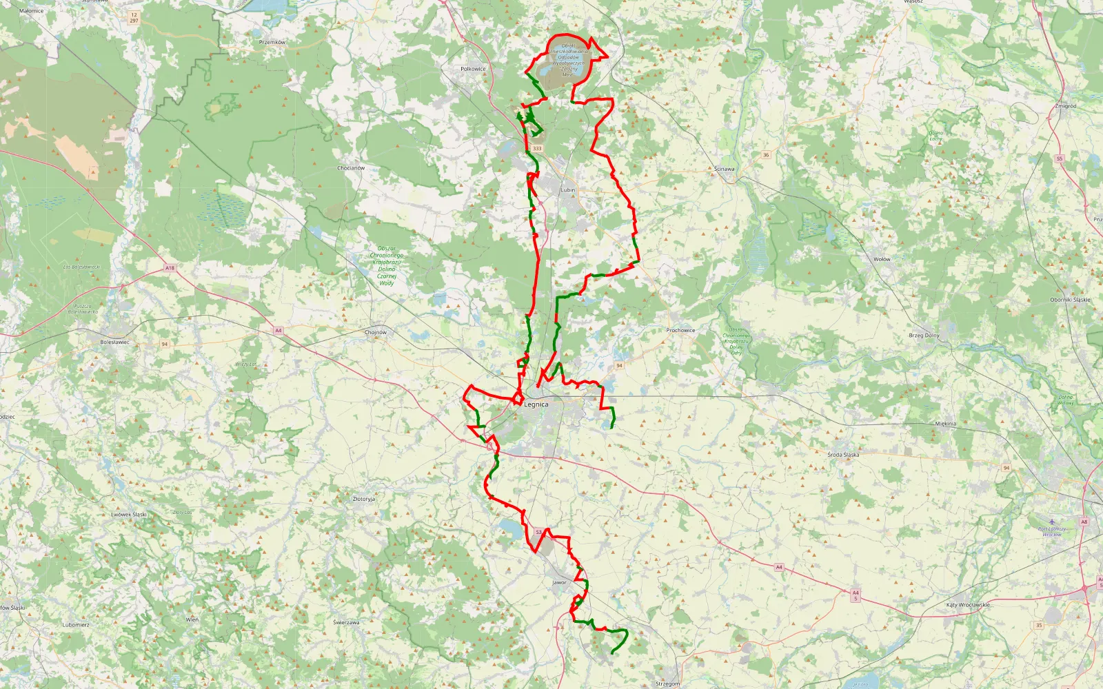 Mapa trasy Jezioro Koskowickie- Hałda Lubin- S3 - 218.1 km trasy offroad, Powiat Lubiński