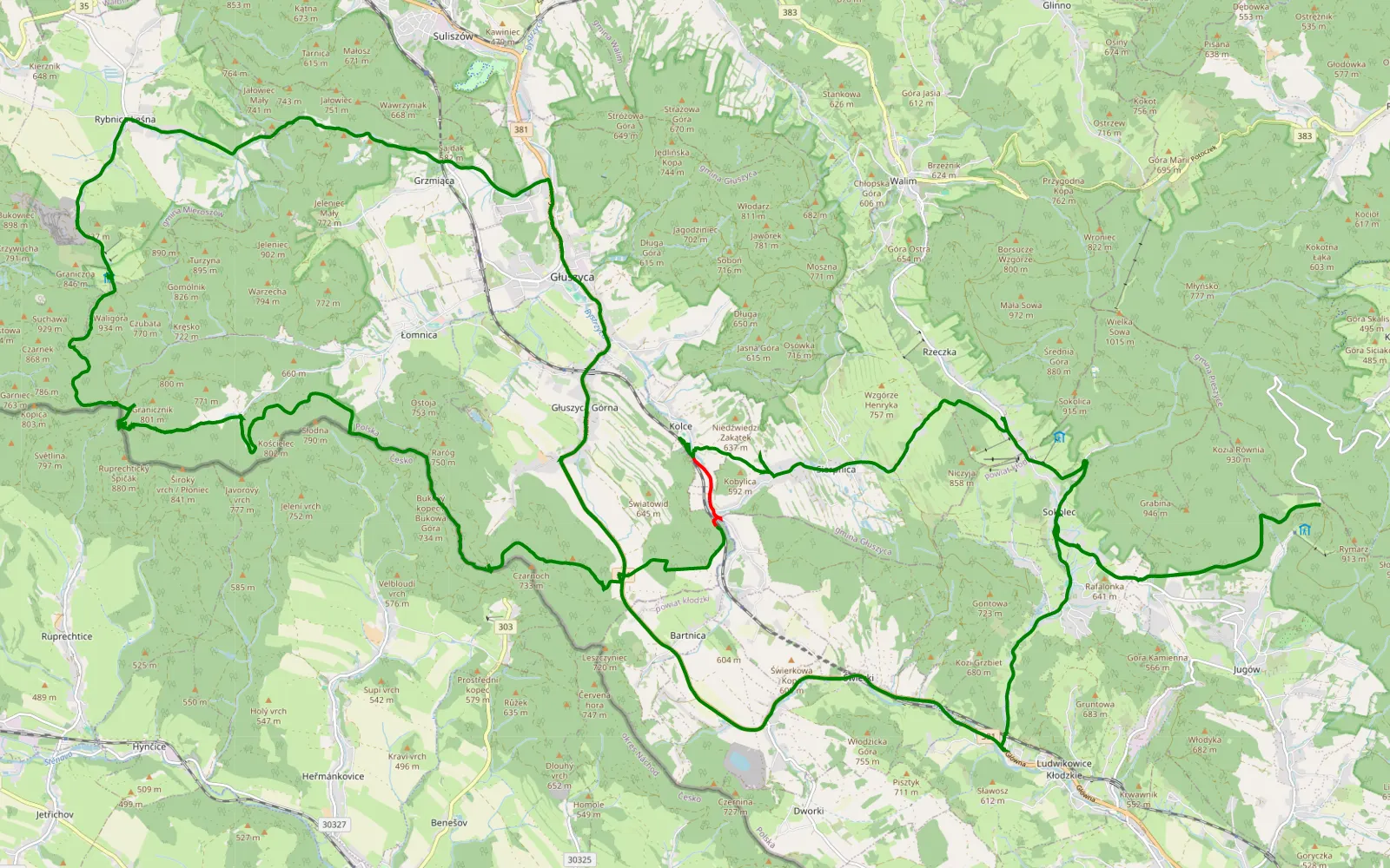 Mapa trasy Andrzejówka from Sokolec - 22.6 km trasy offroad, Powiat Wałbrzyski