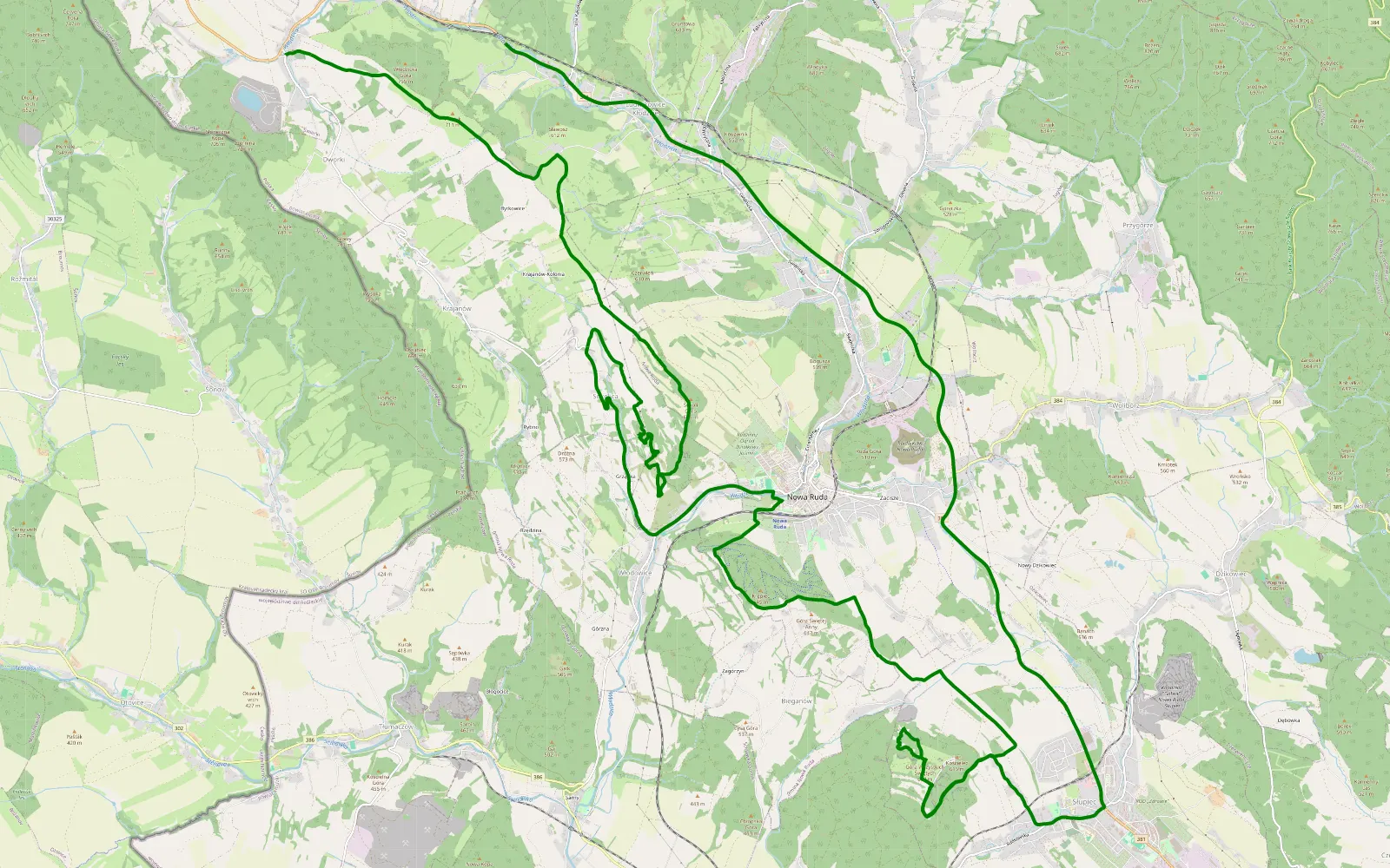Mapa trasy Wyrębina - Ludwikowice Kłodzkie - 12.1 km trasy offroad, Powiat Kłodzki