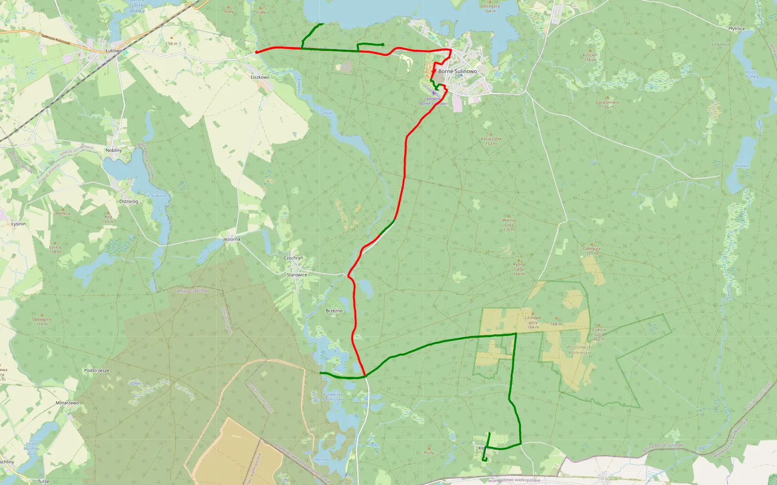 Mapa trasy Sypniewko - Borne Sulinowo - 33.2 km trasy offroad, Powiat Szczecinecki